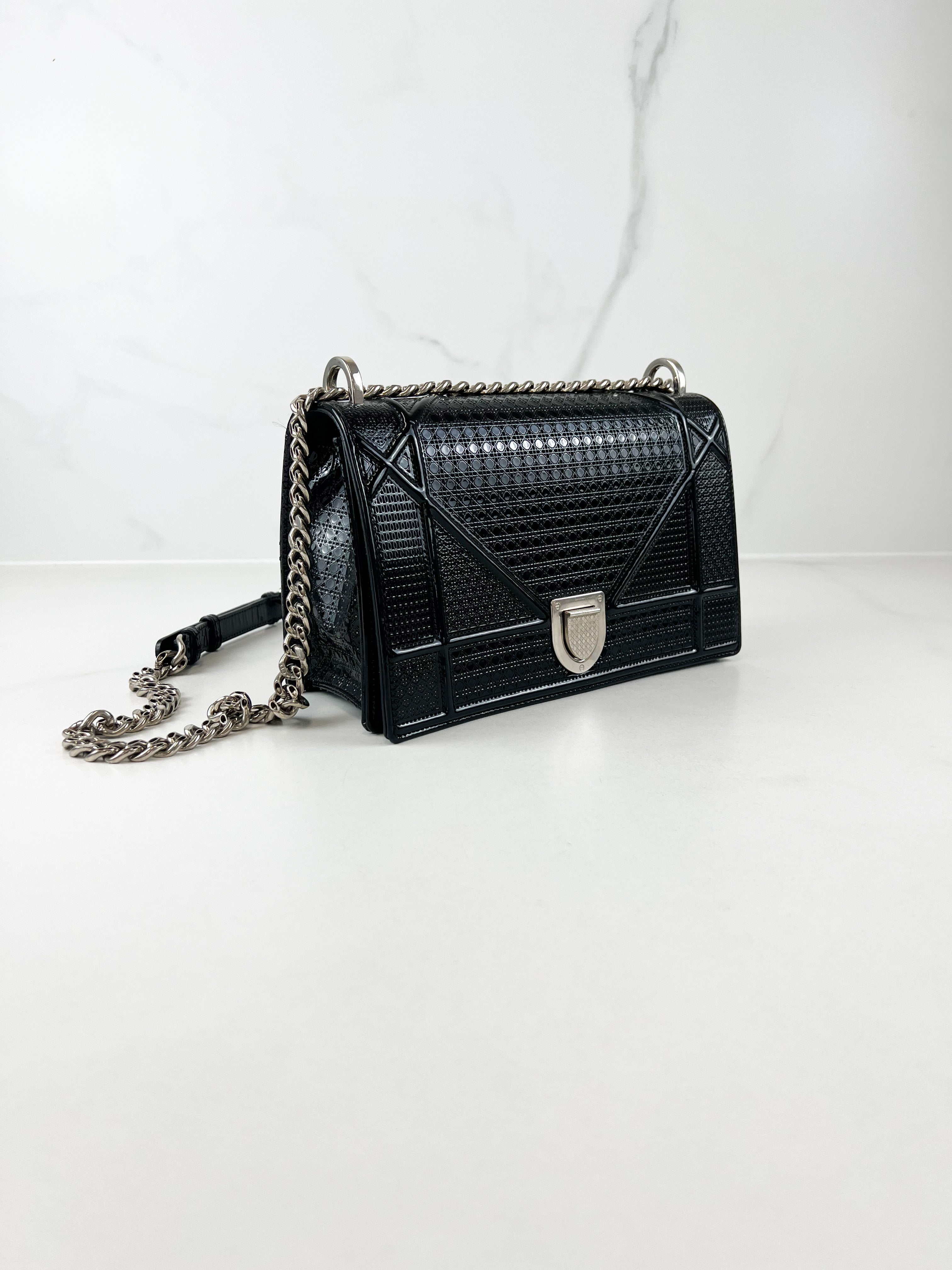 Christian Dior Medium Patent Grey Diorama with SHW