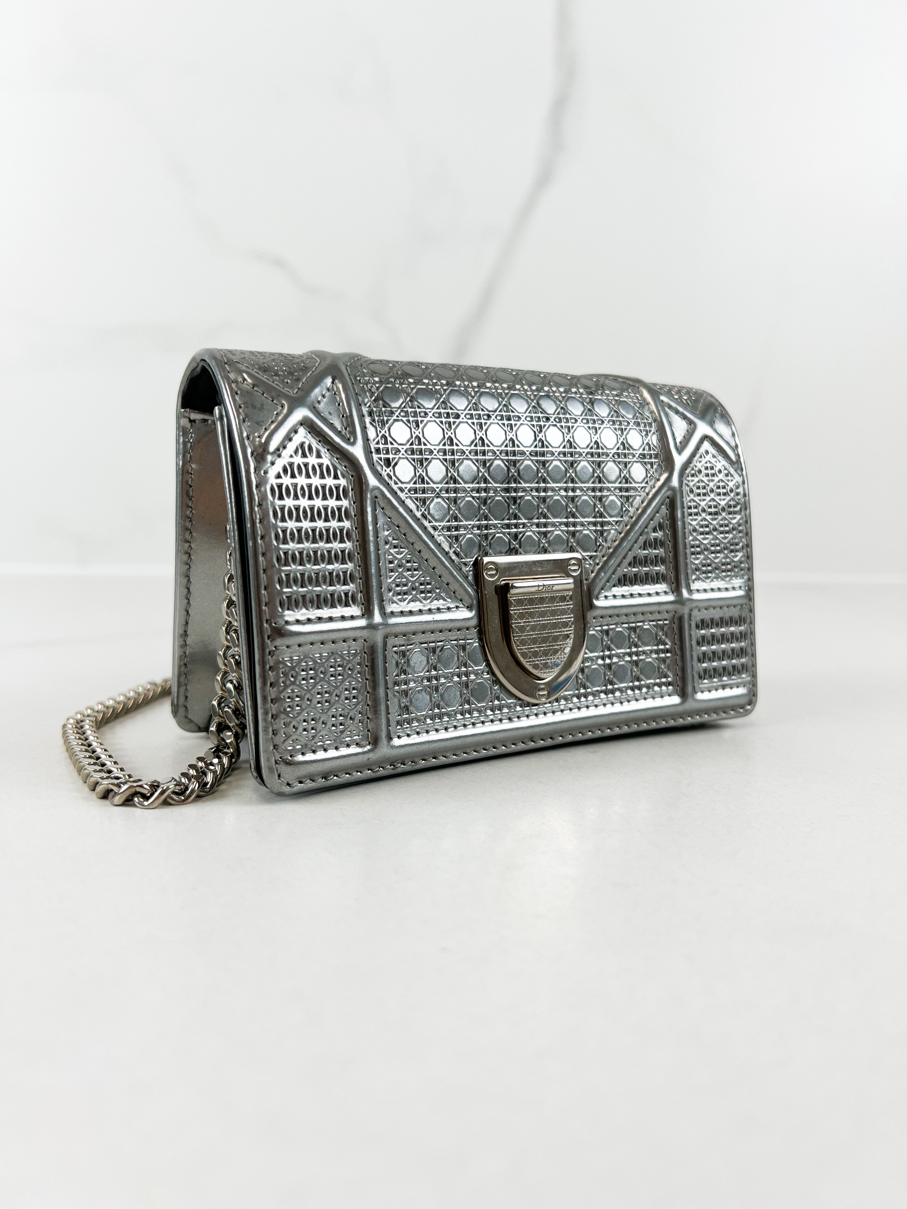 Christian Dior Silver Diorama Micro WOC