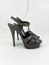 Saint Laurent Grey Leather Tributes 135mm Size 37.5