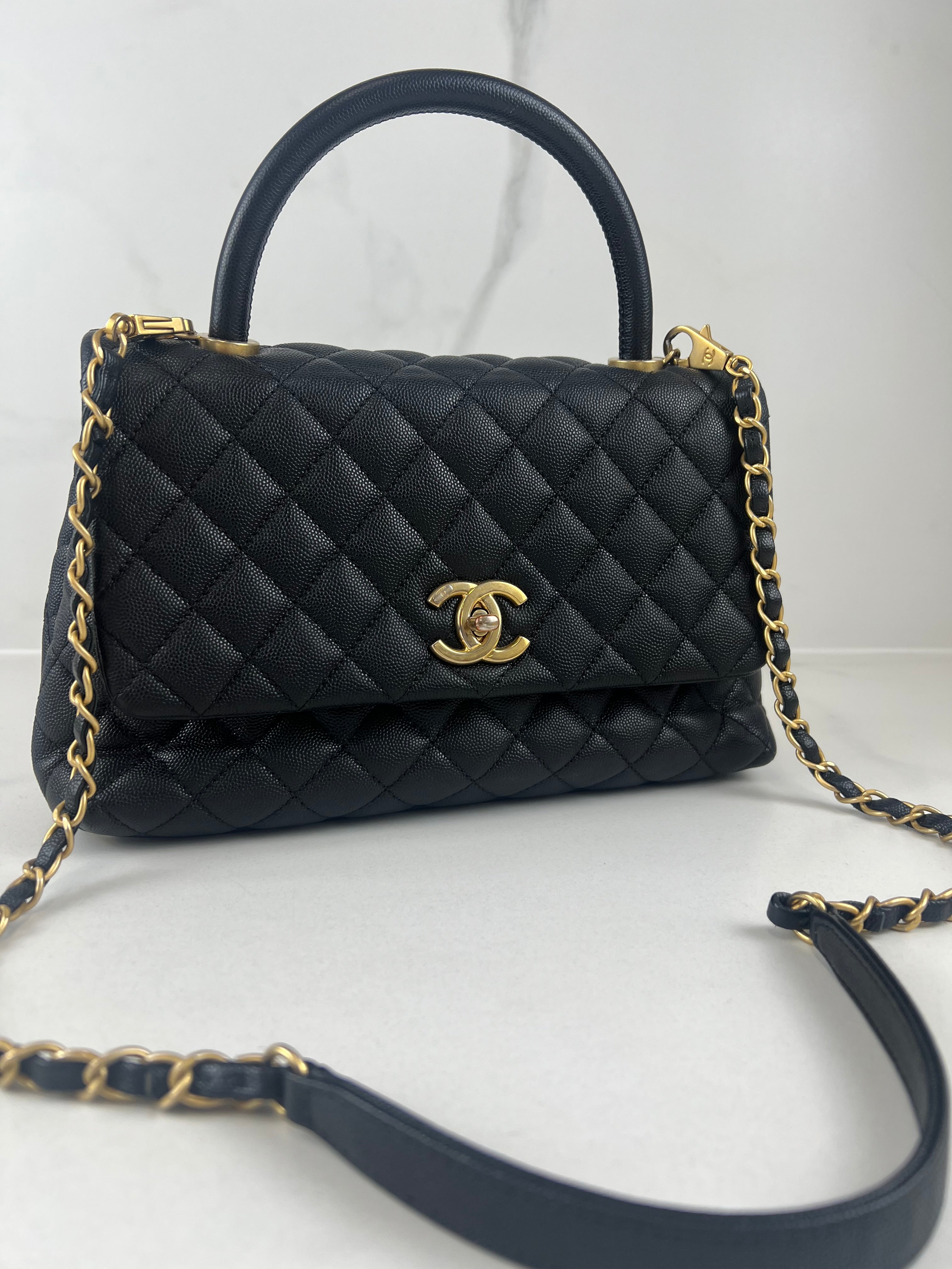 Chanel Medium Top Handle Coco in Black Caviar with GHW