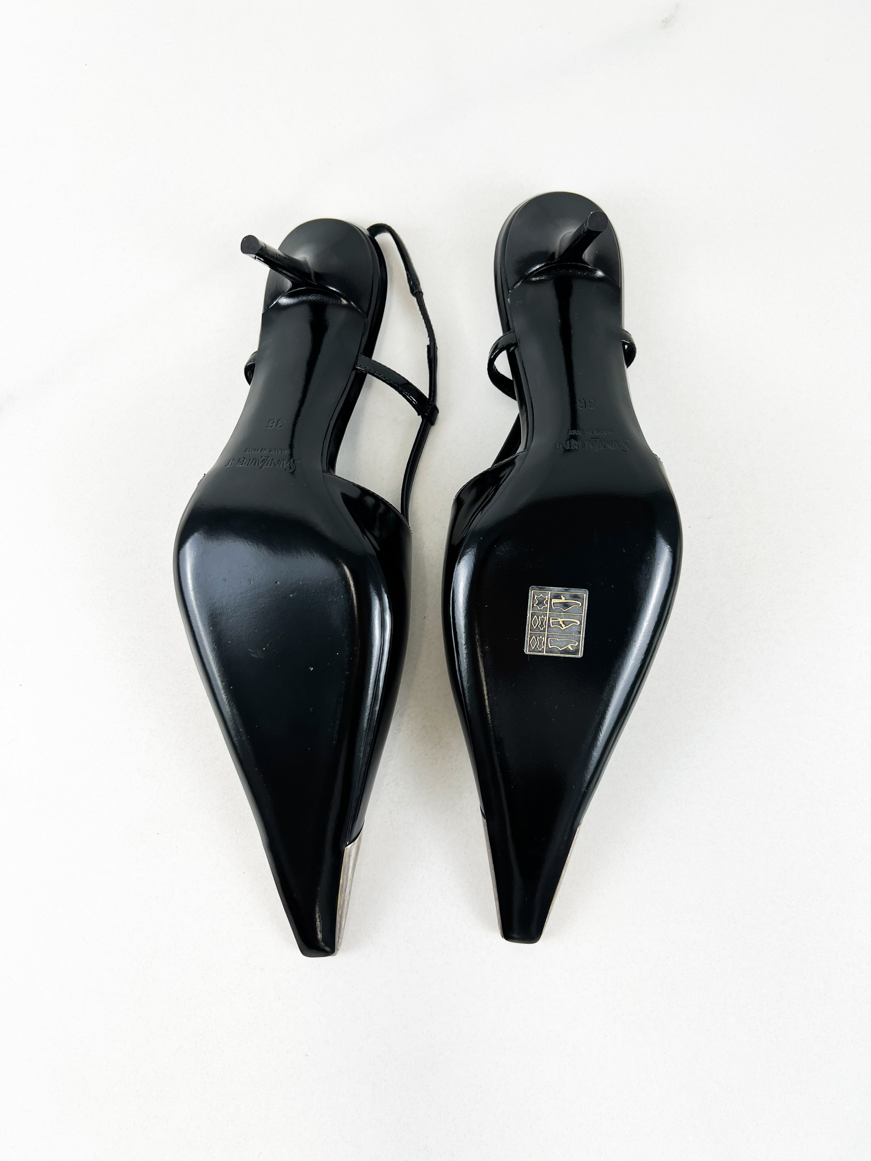 Saint Laurent Jenne Leather Pumps with Silver-tone Metal Cap Toe Size 36
