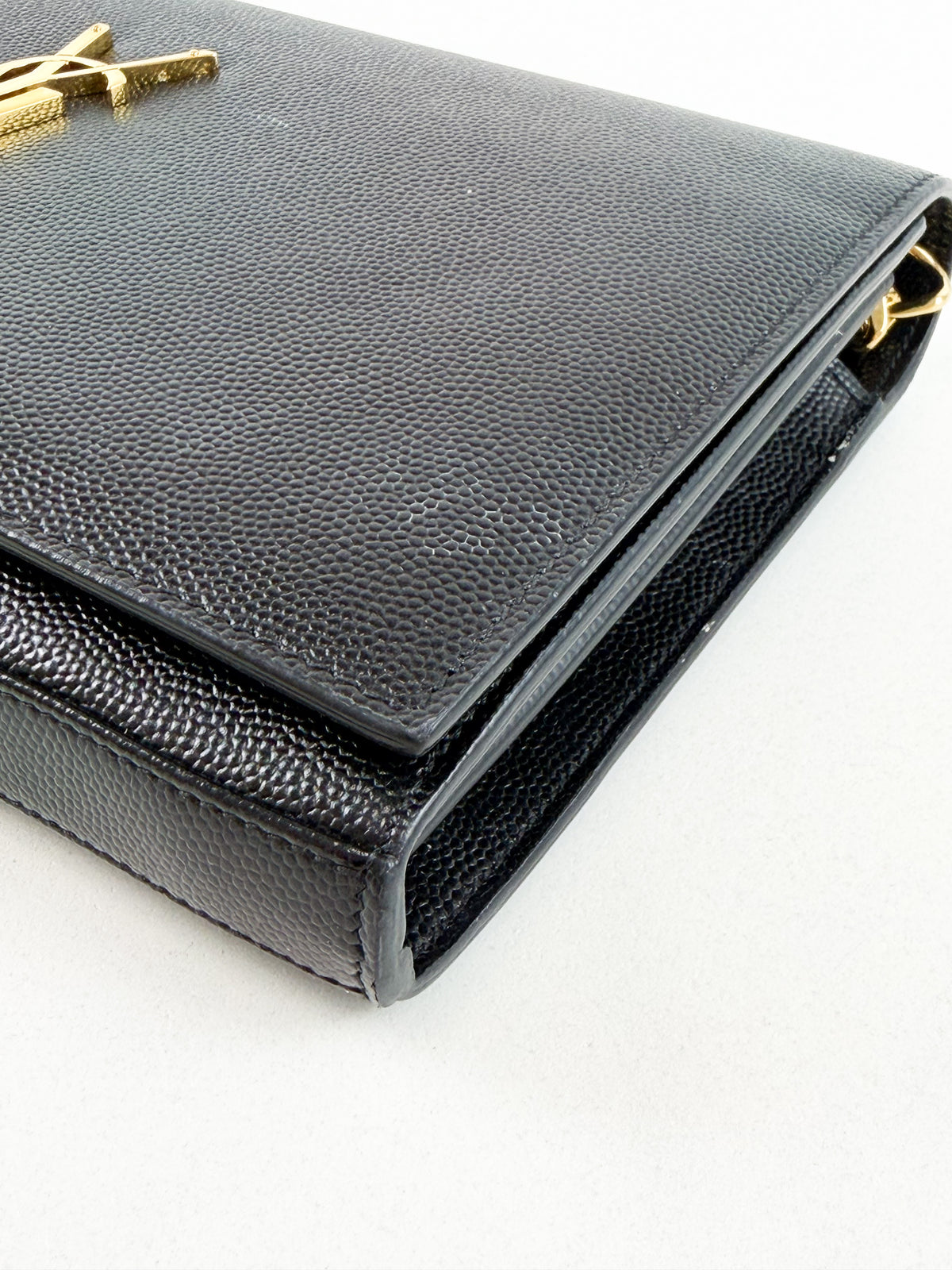 Saint Laurent Small Black Kate Chain Bag in Grain De Poudre Embossed Leather with GHW
