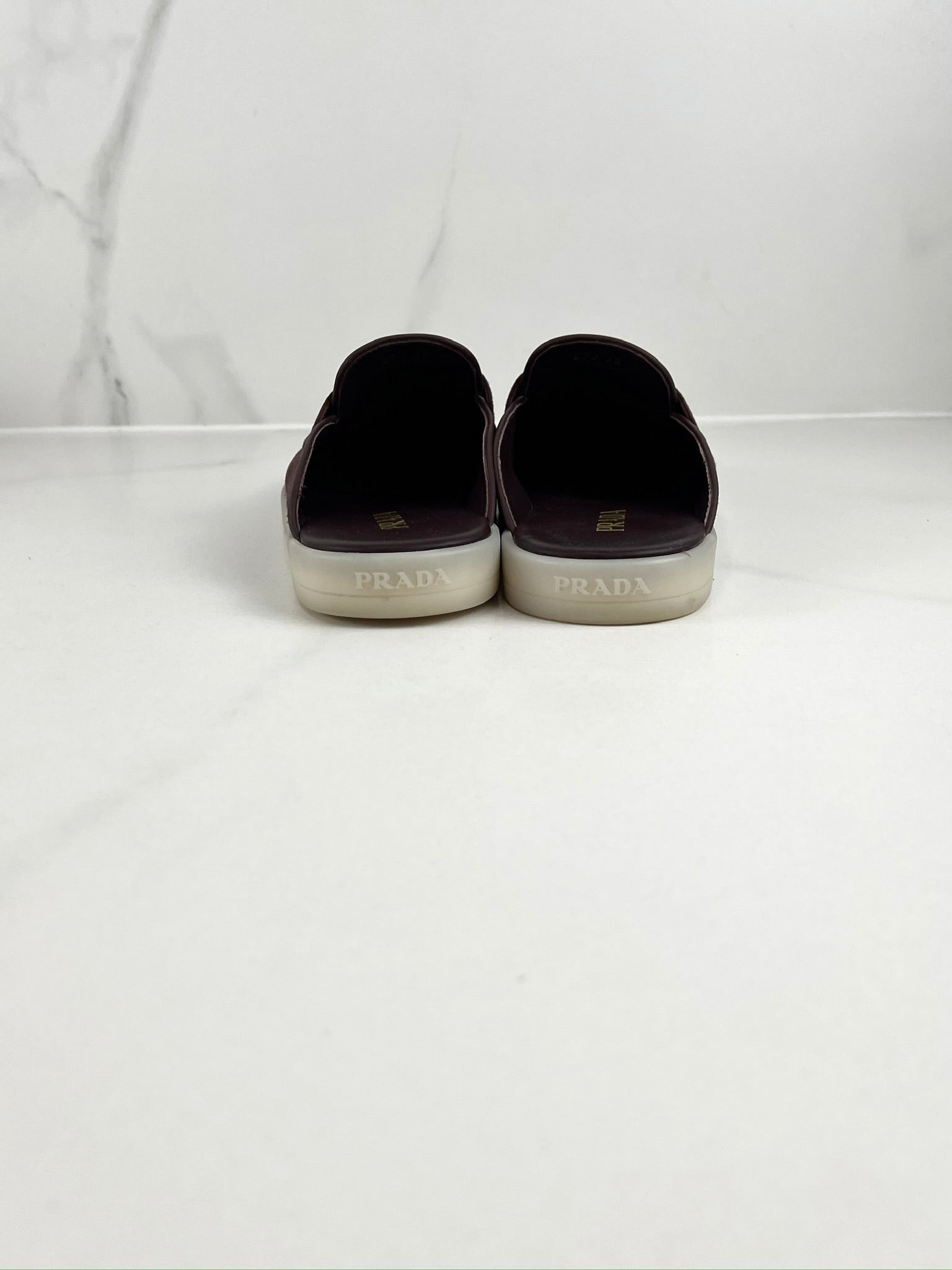 Prada Burgundy Suede Logo Mules Size 38