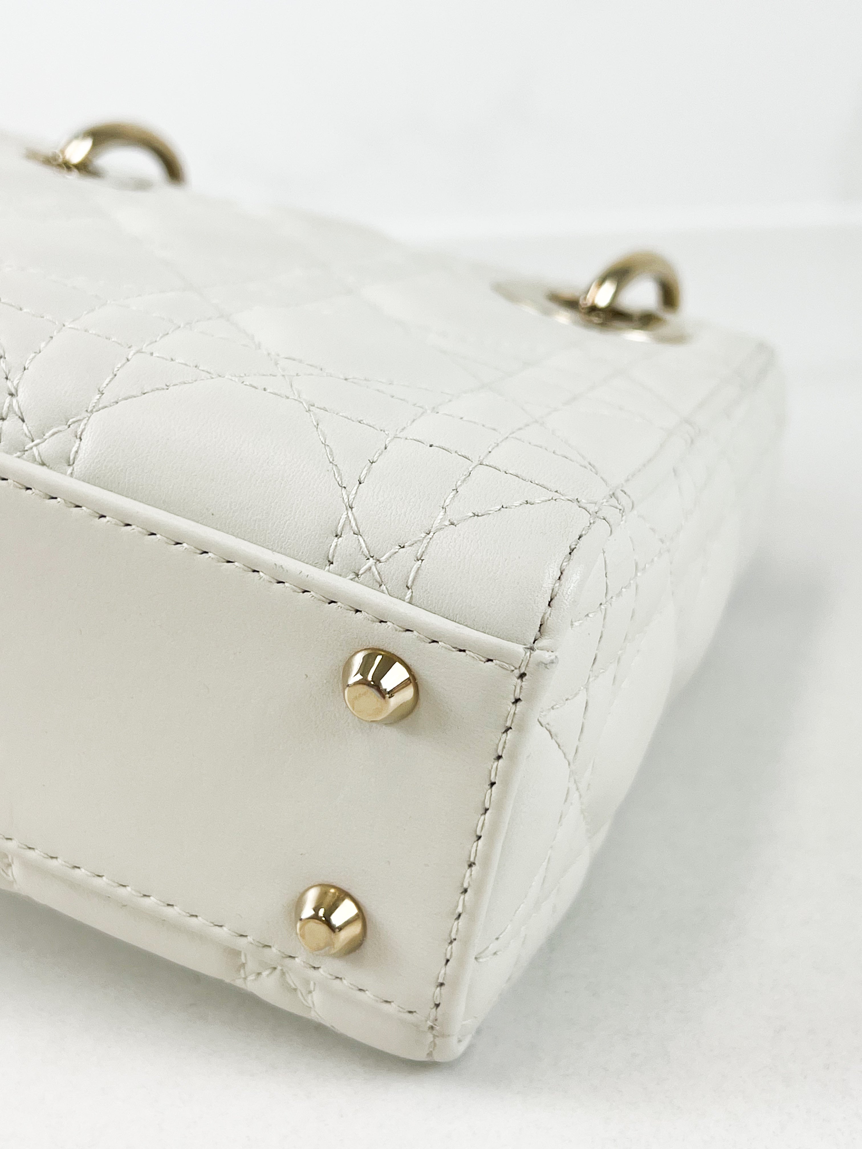 Christian Dior Mini Lady Dior Cannage Leather in White