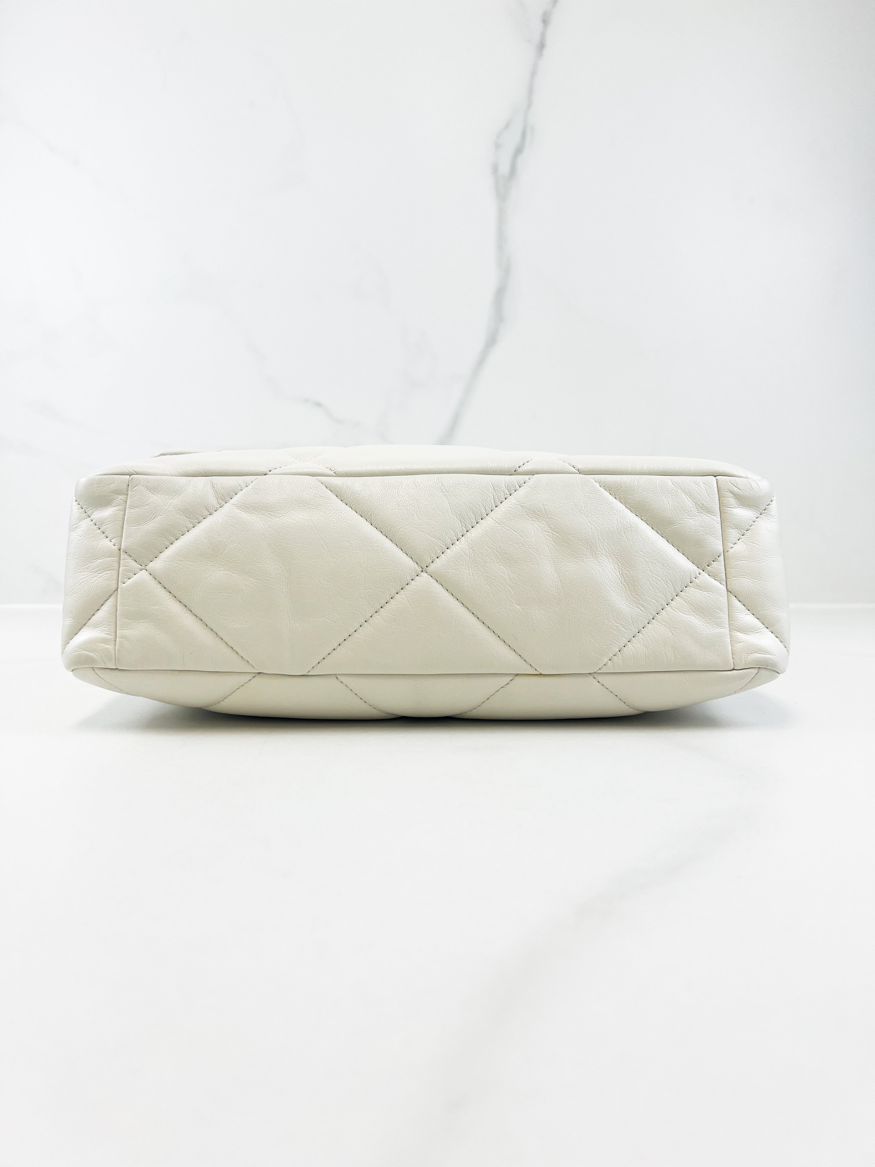 Chanel White Large Lambskin 19 with Gold & Silver Tone Hardware