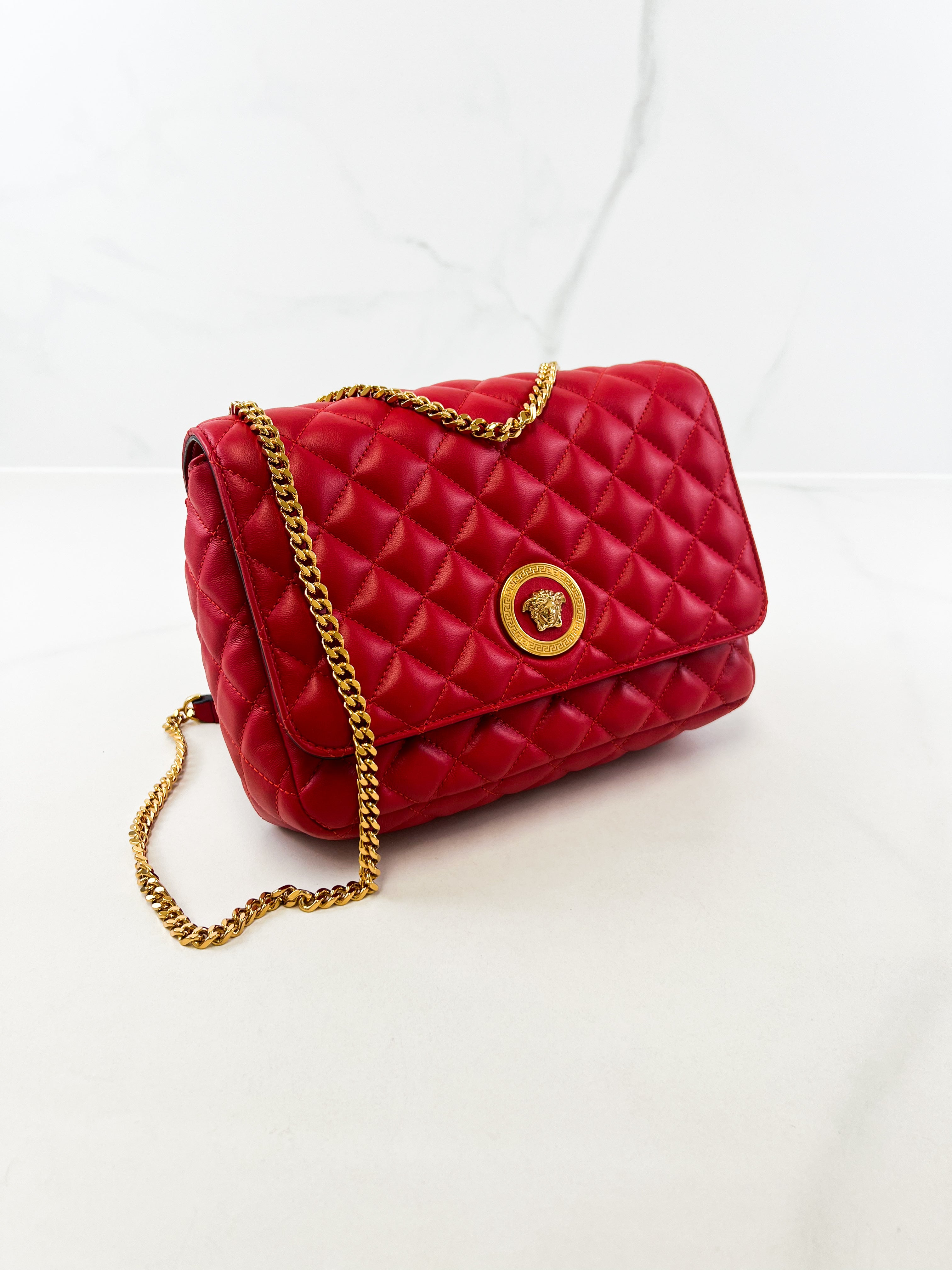 Versace Red Quilted Leather Shoulder Bag