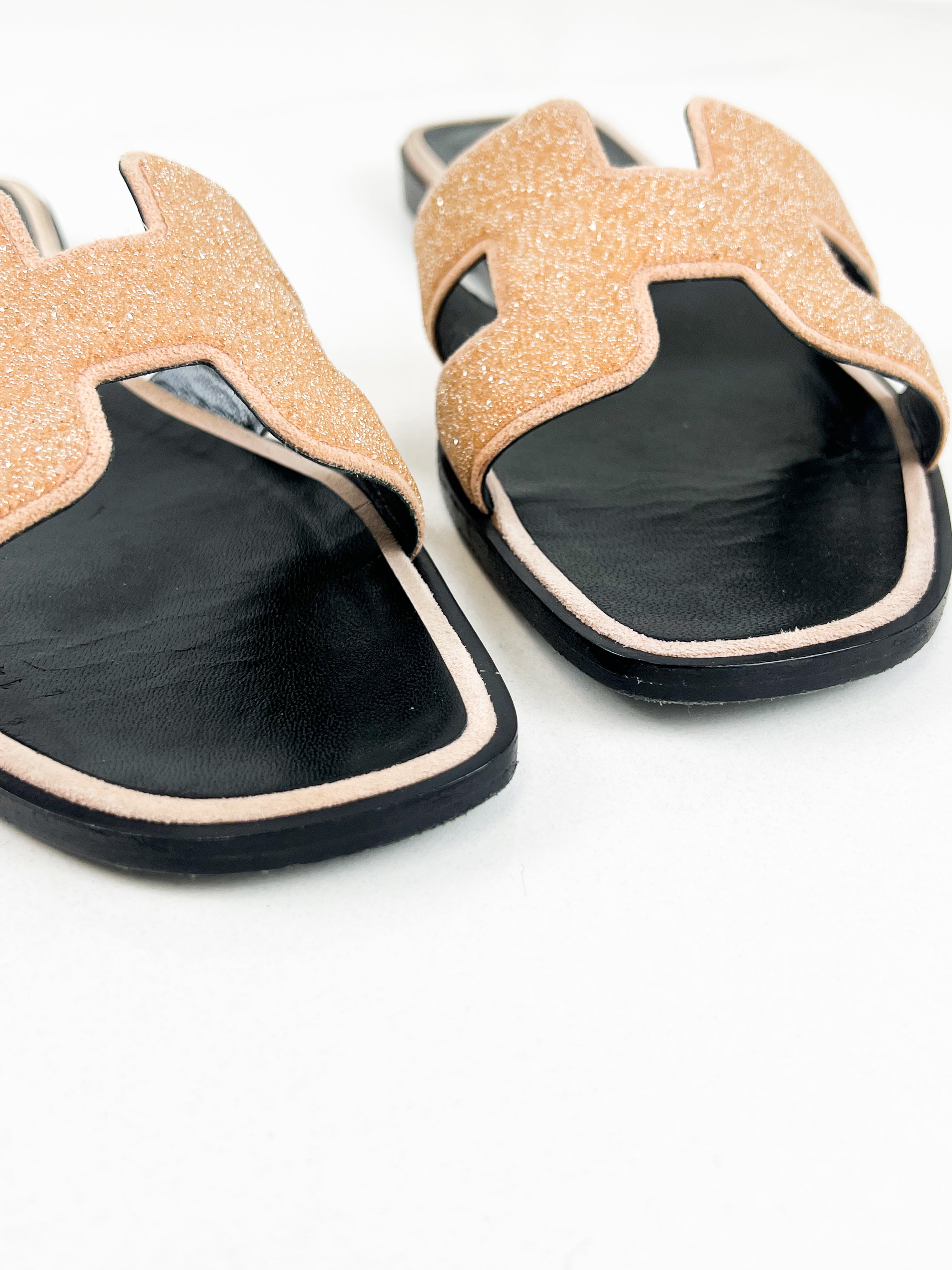 Hermes Oran Sandal in Beige Glitter Size 38