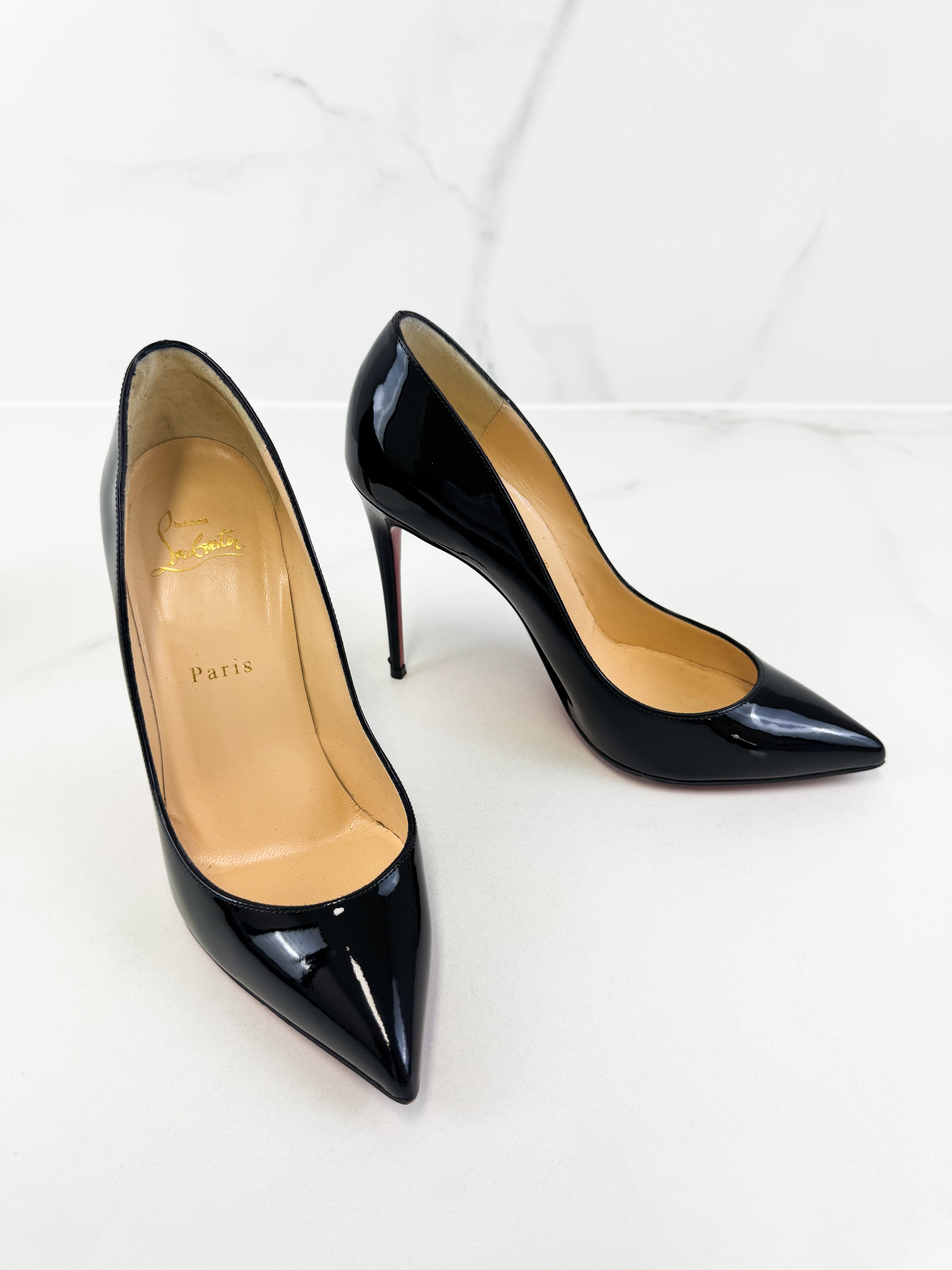 Christian Louboutin Black Pigalle Follies 100 Patent Size 38