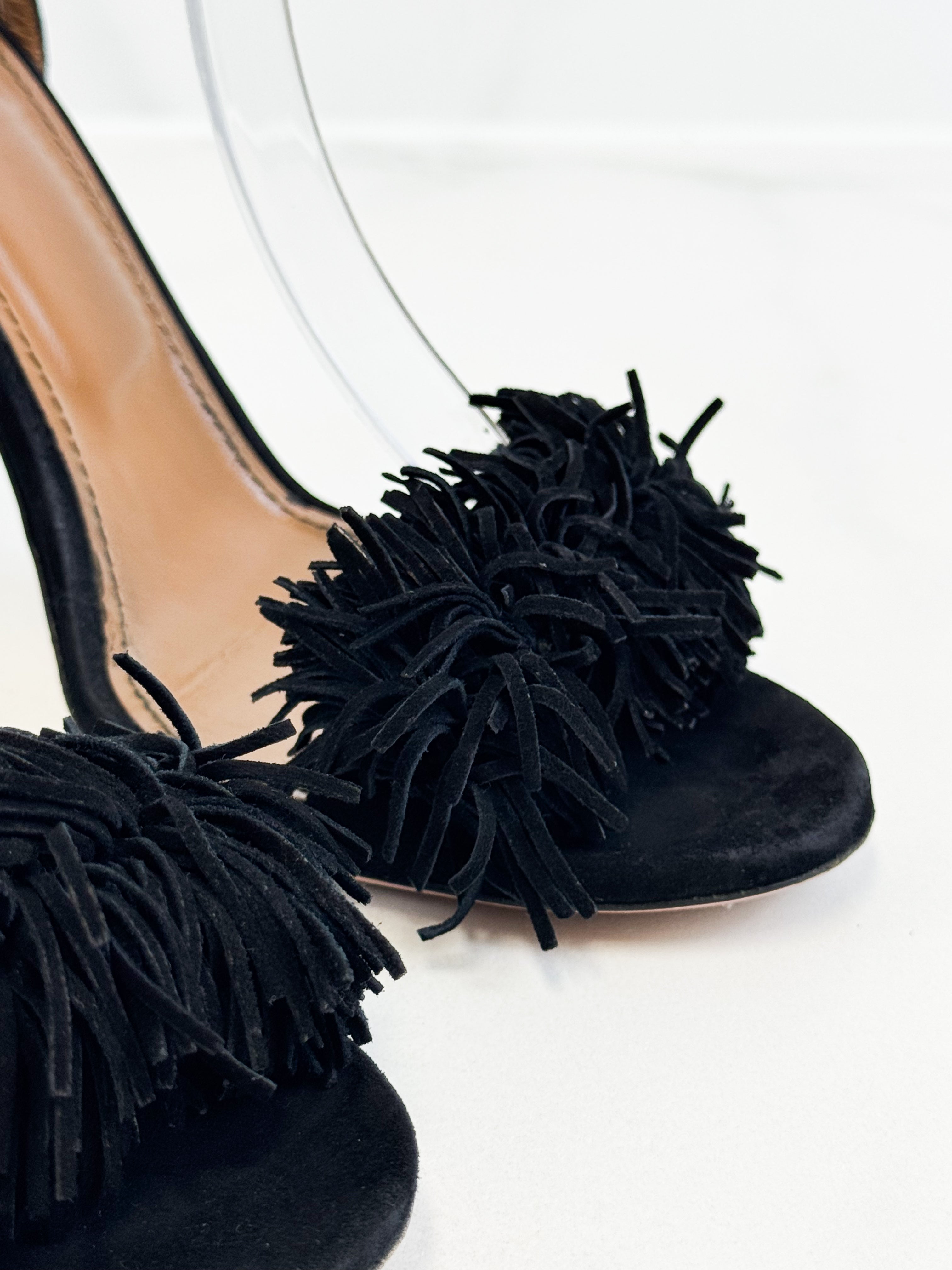 Aquazzura Black Suede Wild Thing Ankle Wrap Sandals Size 38.5