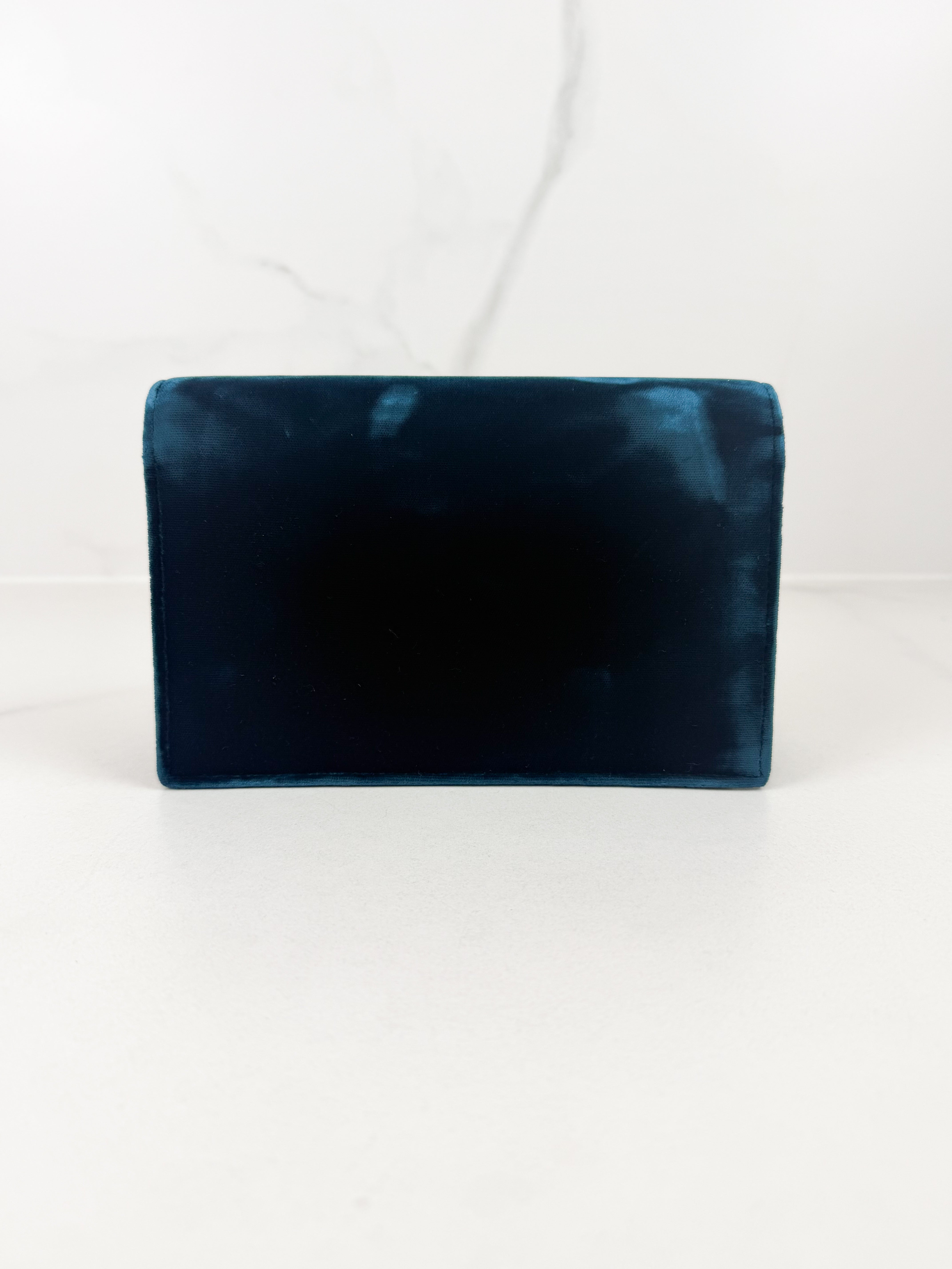 Saint Laurent Velvet Crystal Monogram Kate Tassel Chain Wallet in Blue