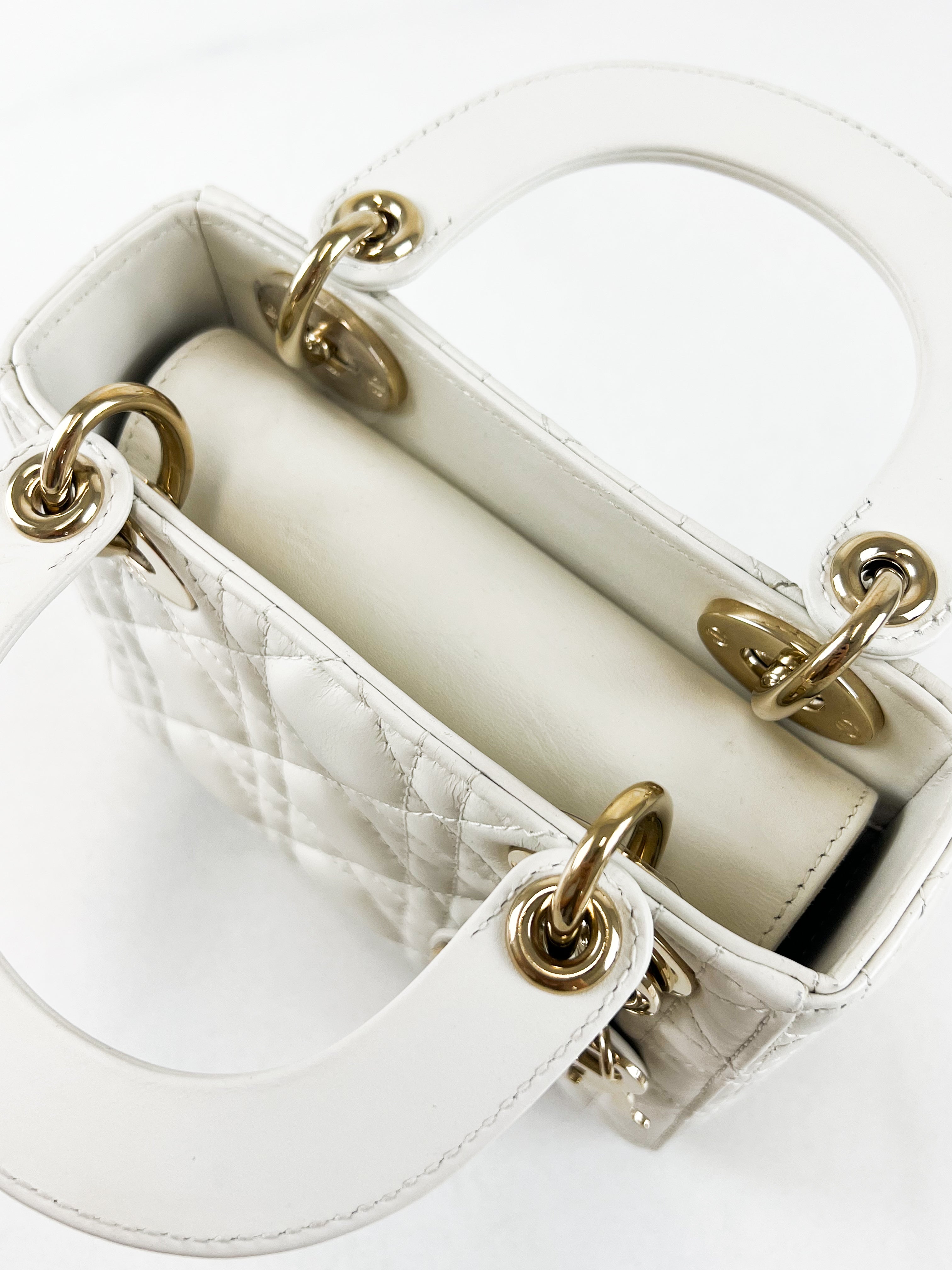 Christian Dior Mini Lady Dior Cannage Leather in White