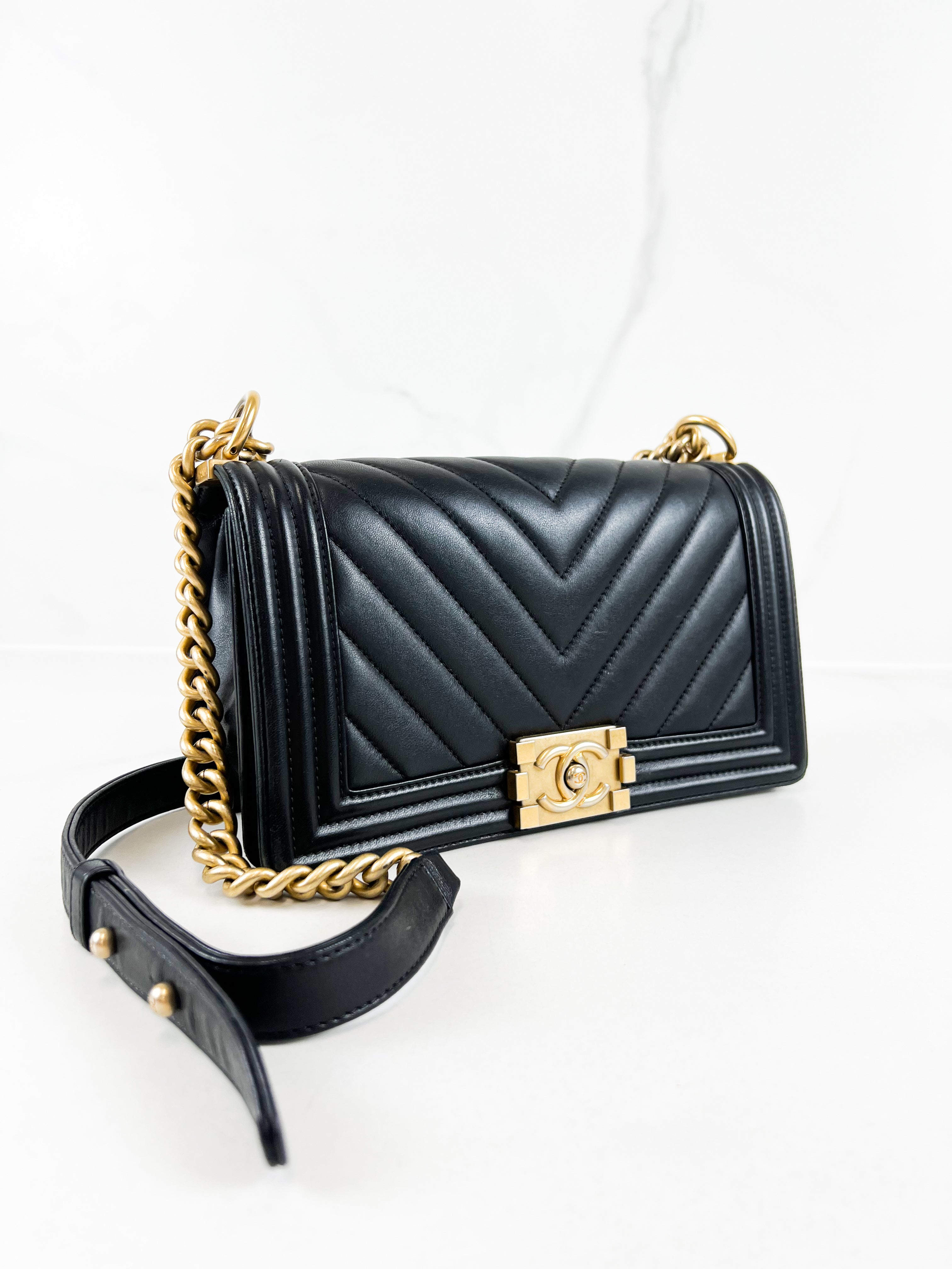 Chanel Old Medium Chevron Boy Bag with GHW