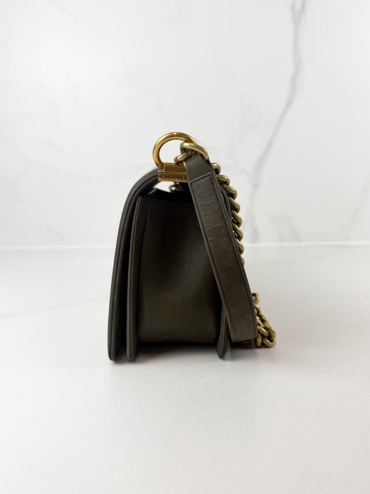 Chanel Khaki Fantasy Tweed Medium Boy Bag