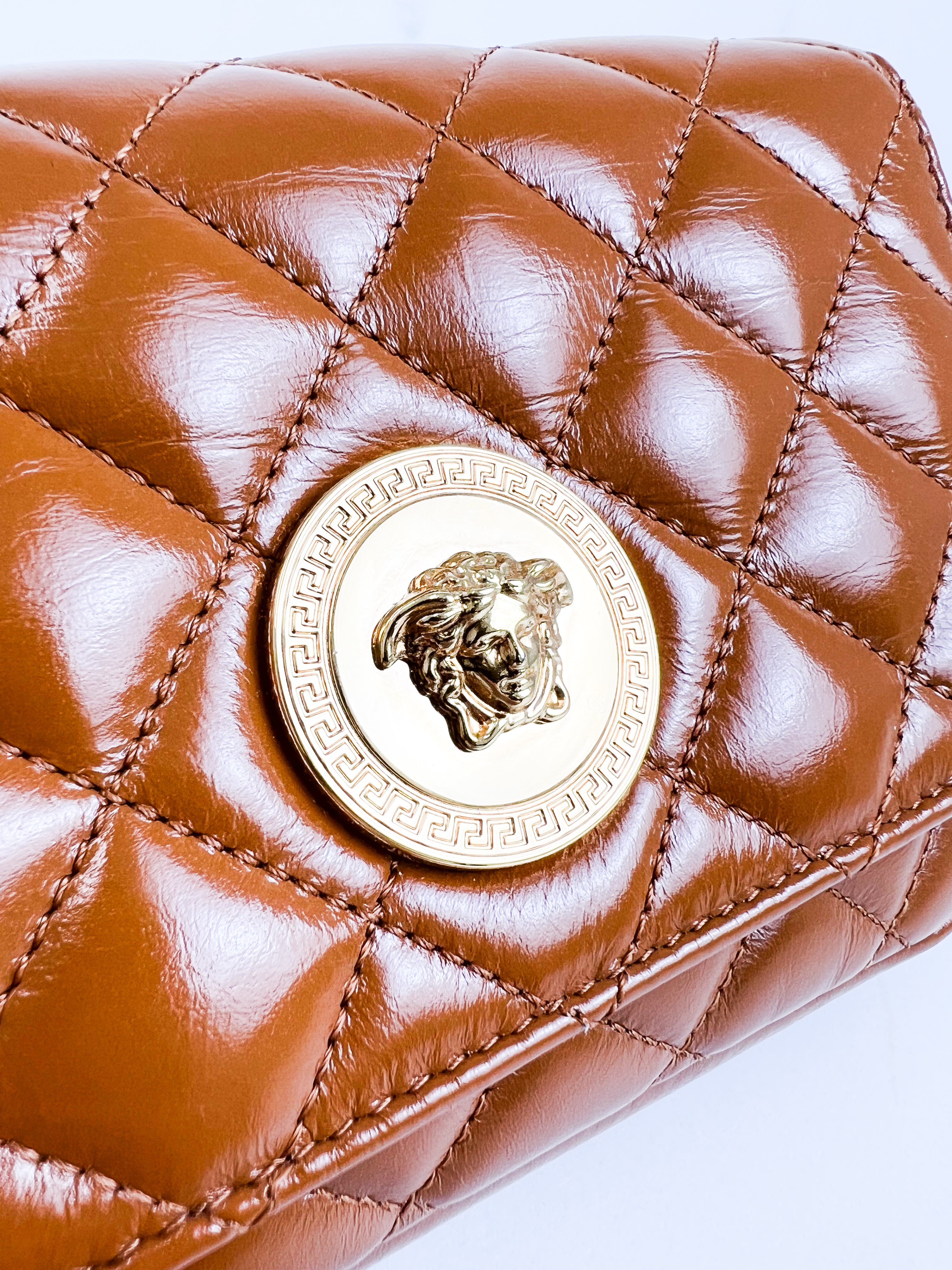 Versace Tan Brown Quilted Leather Shoulder Bag