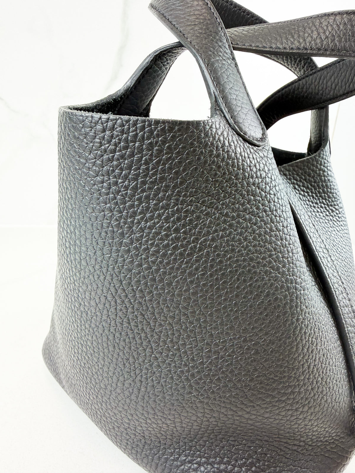 Hermes Picotin 22 Lock Textured Grained Black Leather