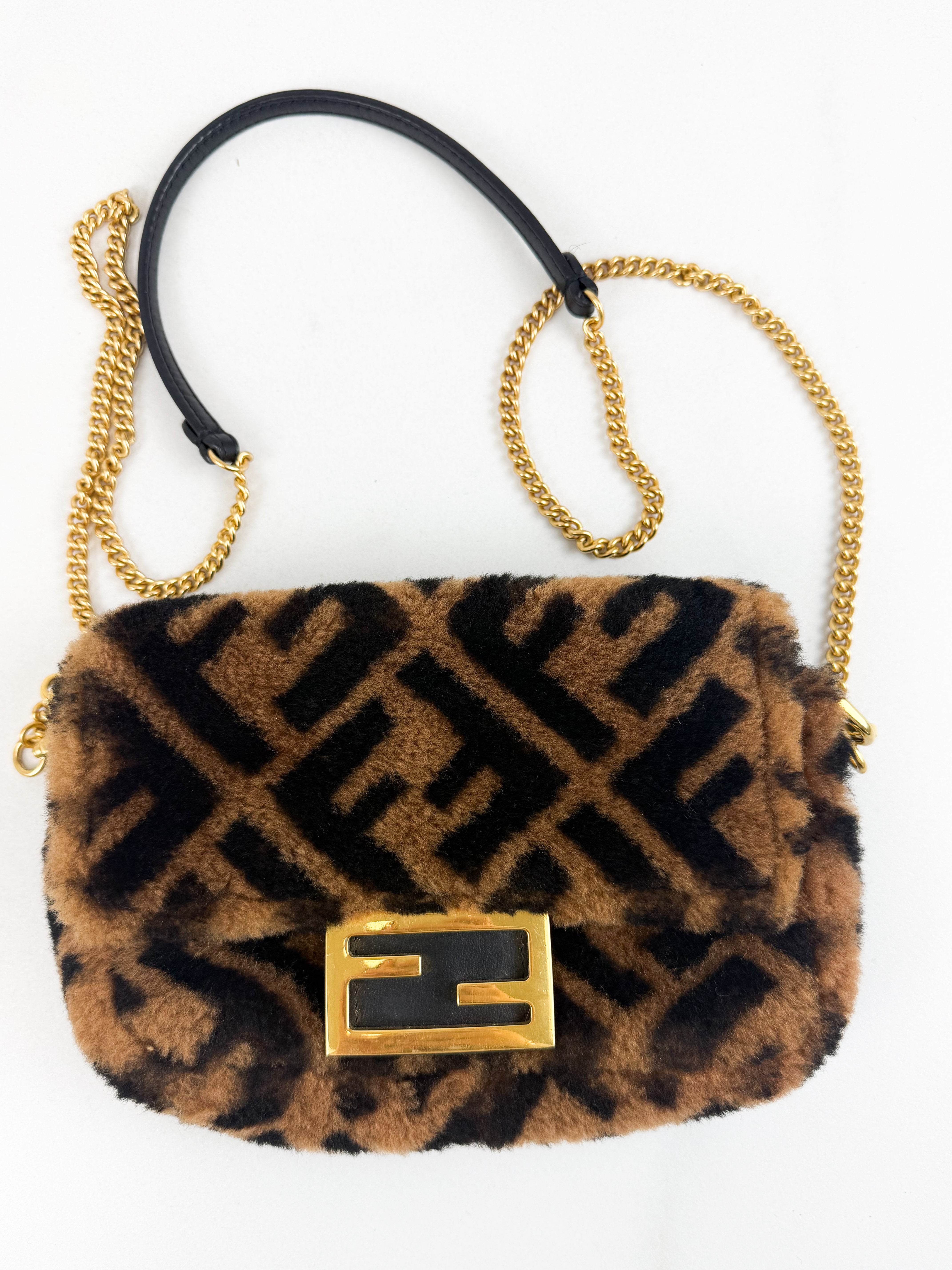 Fendi FF Baguette Shearling Mini Bag