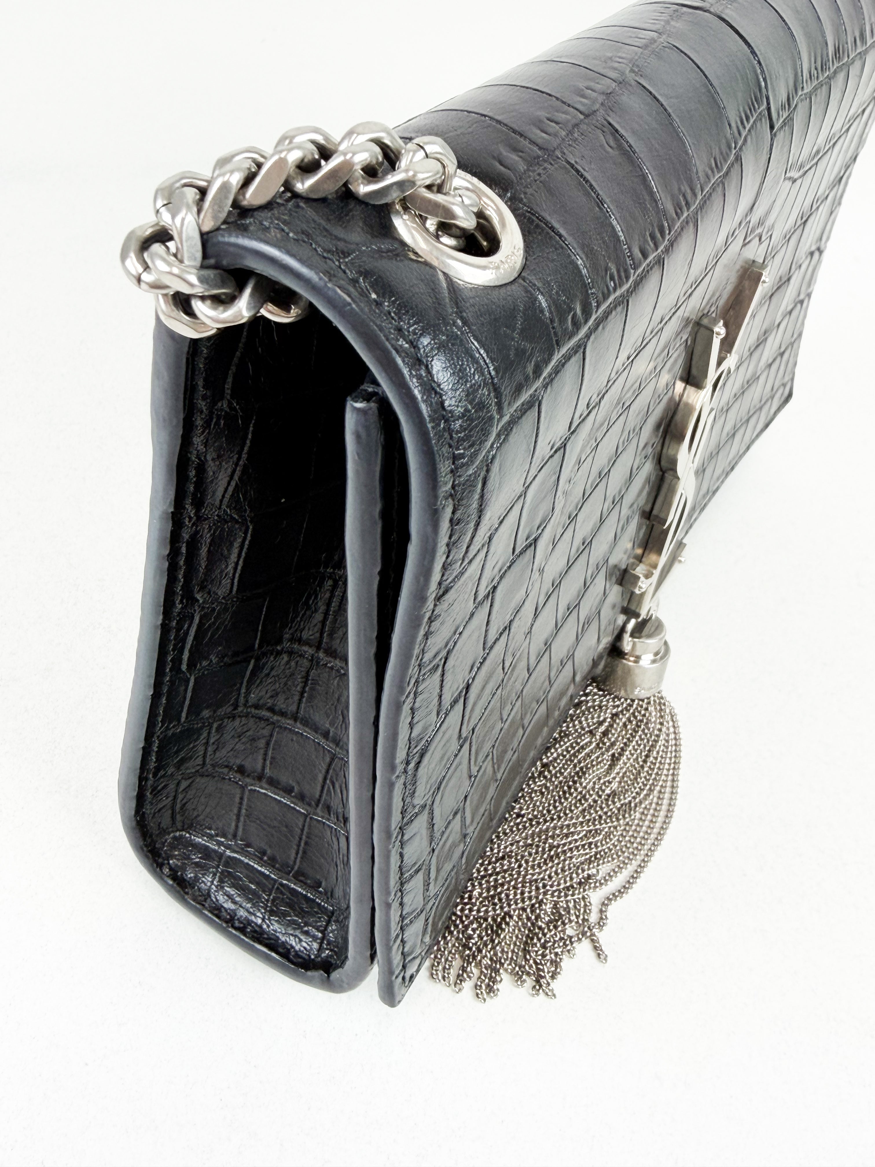 Saint Laurent Small Kate with Tassel Croc Embossed Shiny Leather SHW