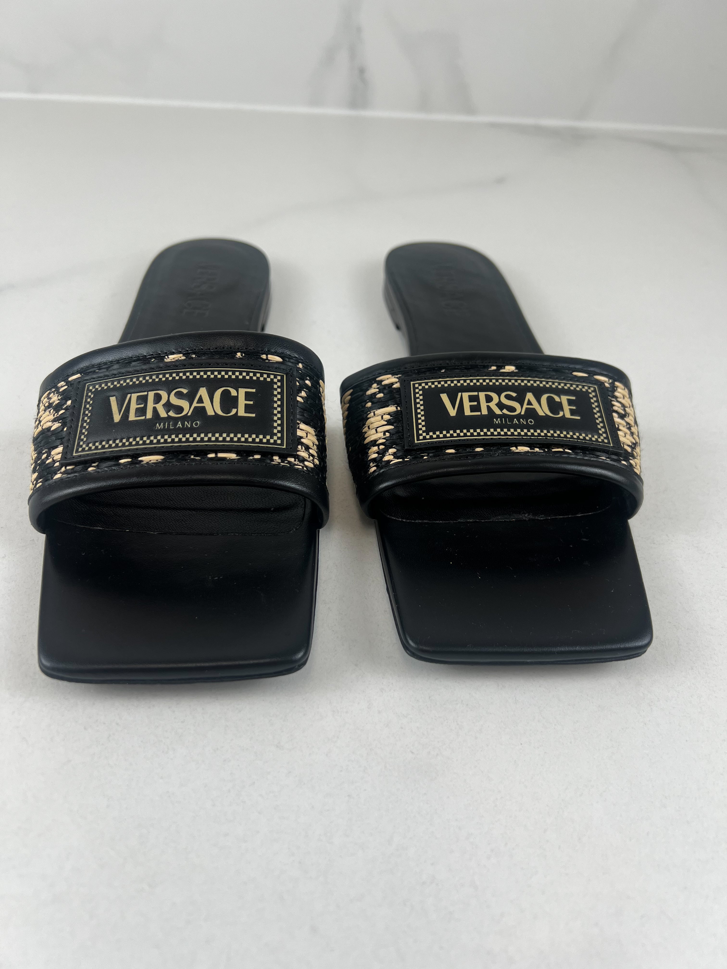 Versace Leather Slides in Black Size 39