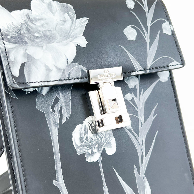 Valentino Garavani Black Flowercity Leather Crossbody