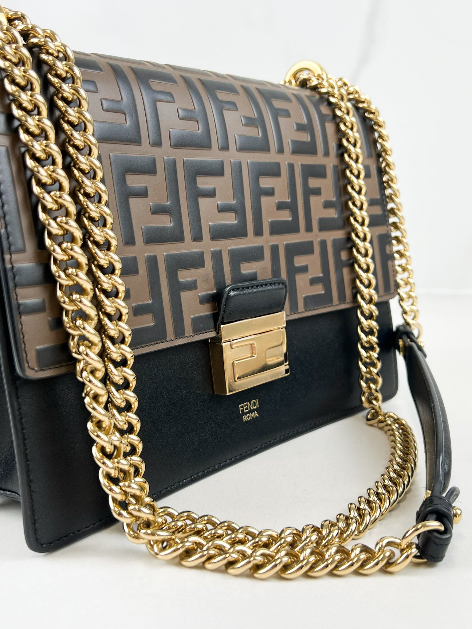 Fendi Kan I Medium Embossed Shoulder Flap Bag