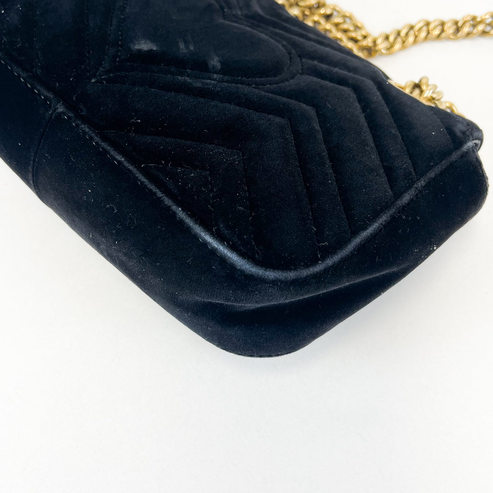 Gucci GG Marmont Matelasse Mini Black Velvet Flap Shoulder Bag Shopluxe Consignment