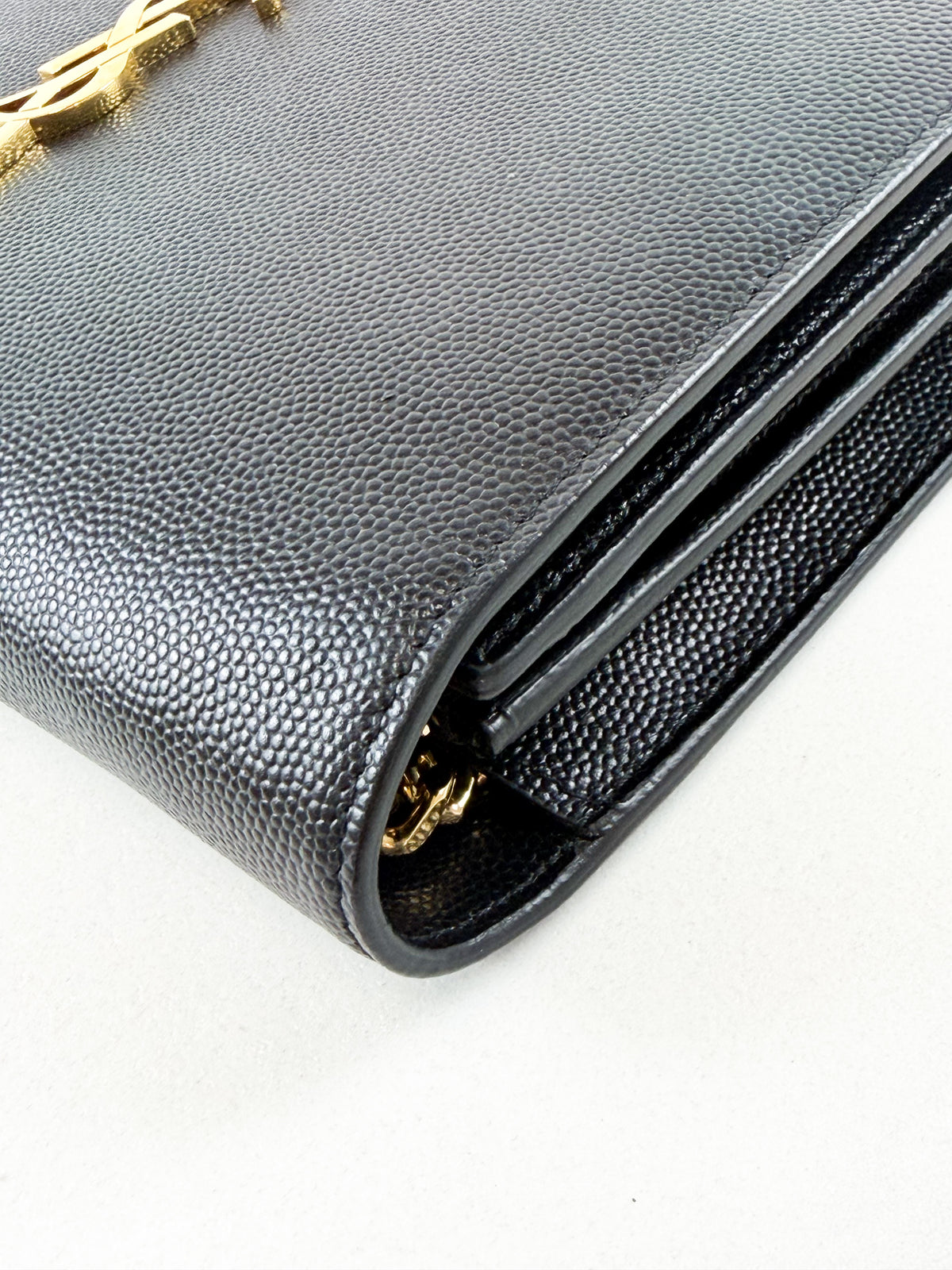 Saint Laurent Small Black Kate Chain Bag in Grain De Poudre Embossed Leather with GHW
