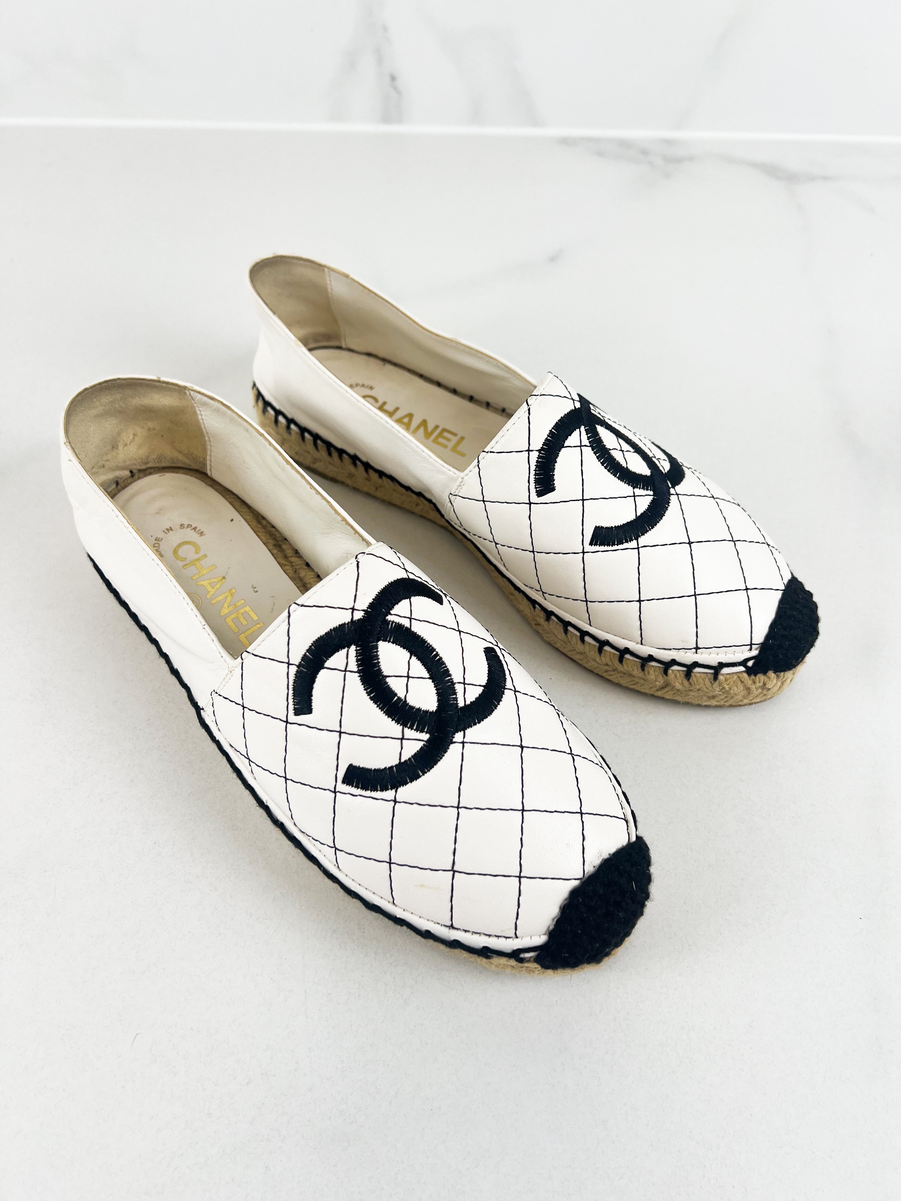 Chanel White CC Leather Espadrille Size 38