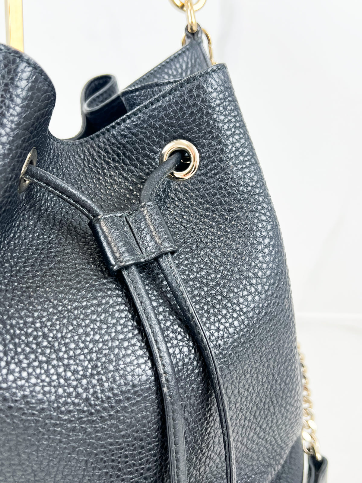 Gucci Miss Bamboo Bucket Bag in Black Grained Leather