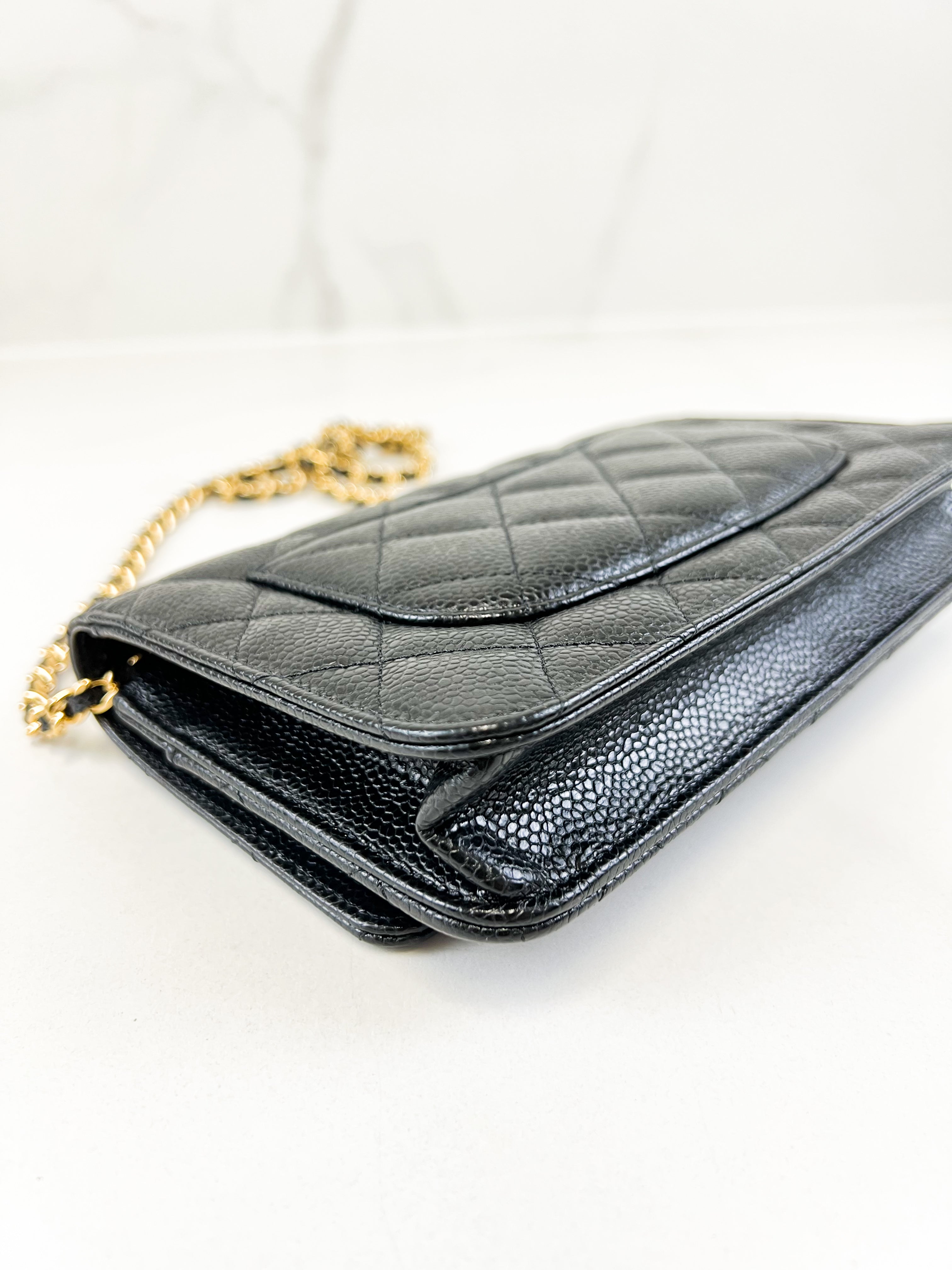 Chanel Black Caviar CC Classic Wallet On Chain GHW
