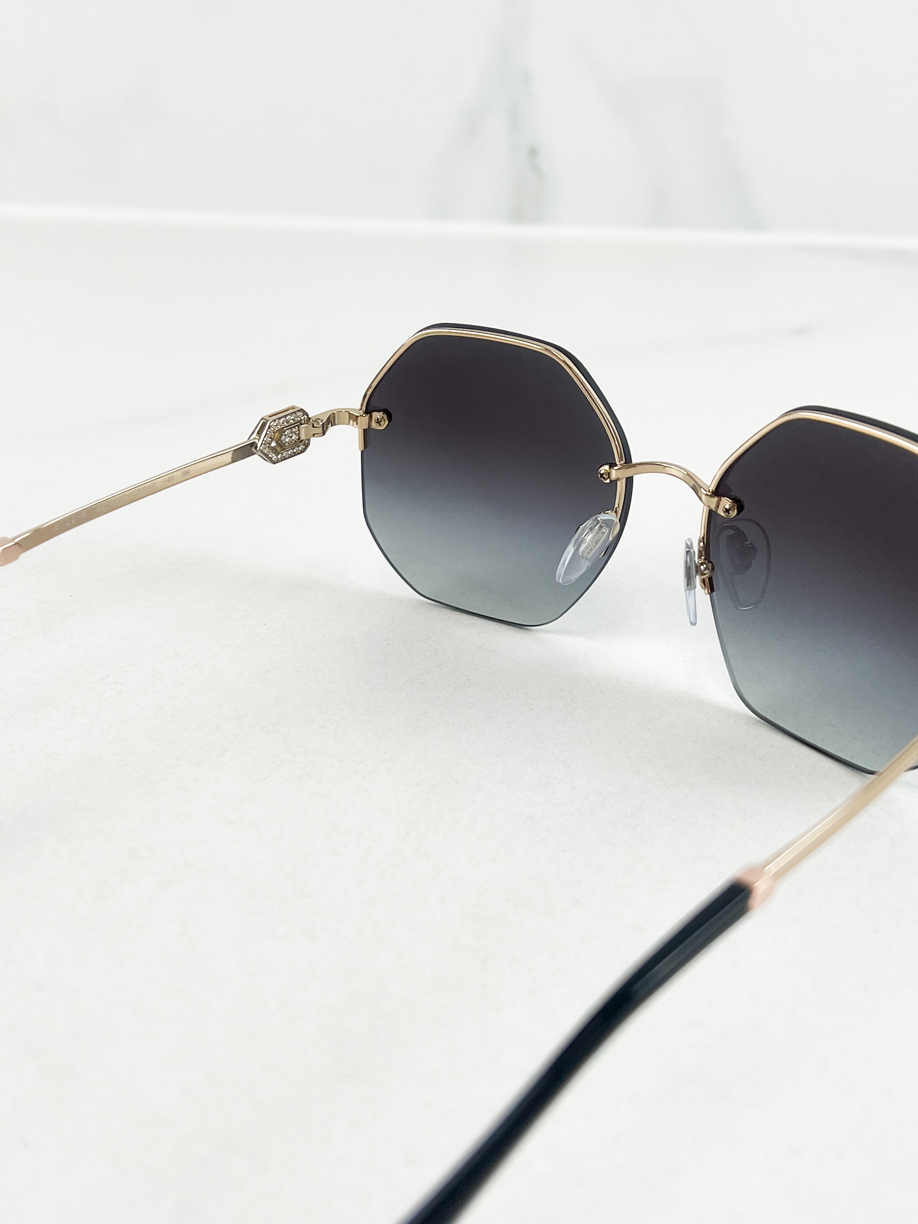 Bvlgari Rimless Geometric Grey Embellished Sunglasses