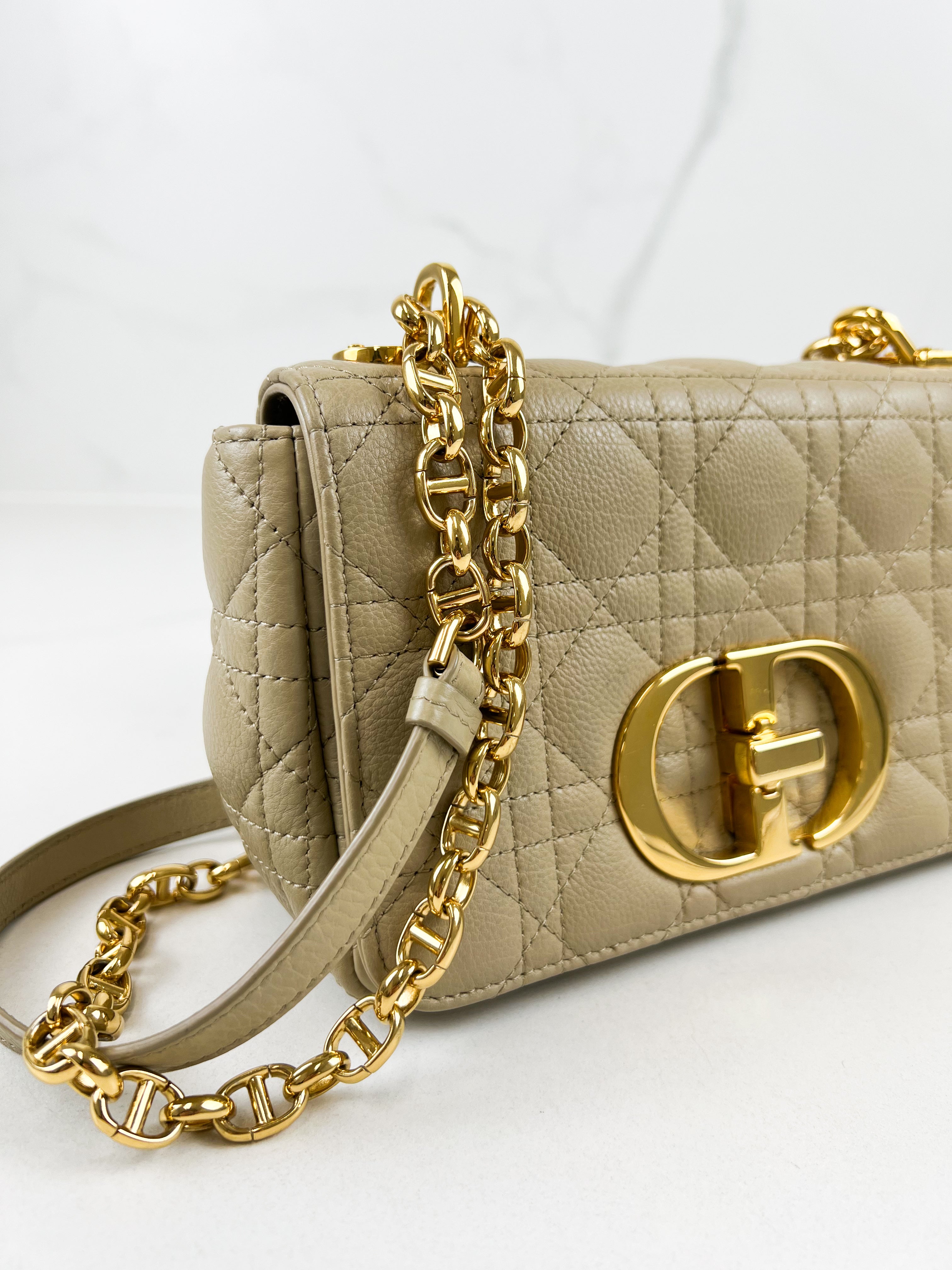 Christian Dior Medium Caro Bag in Beige with GHW