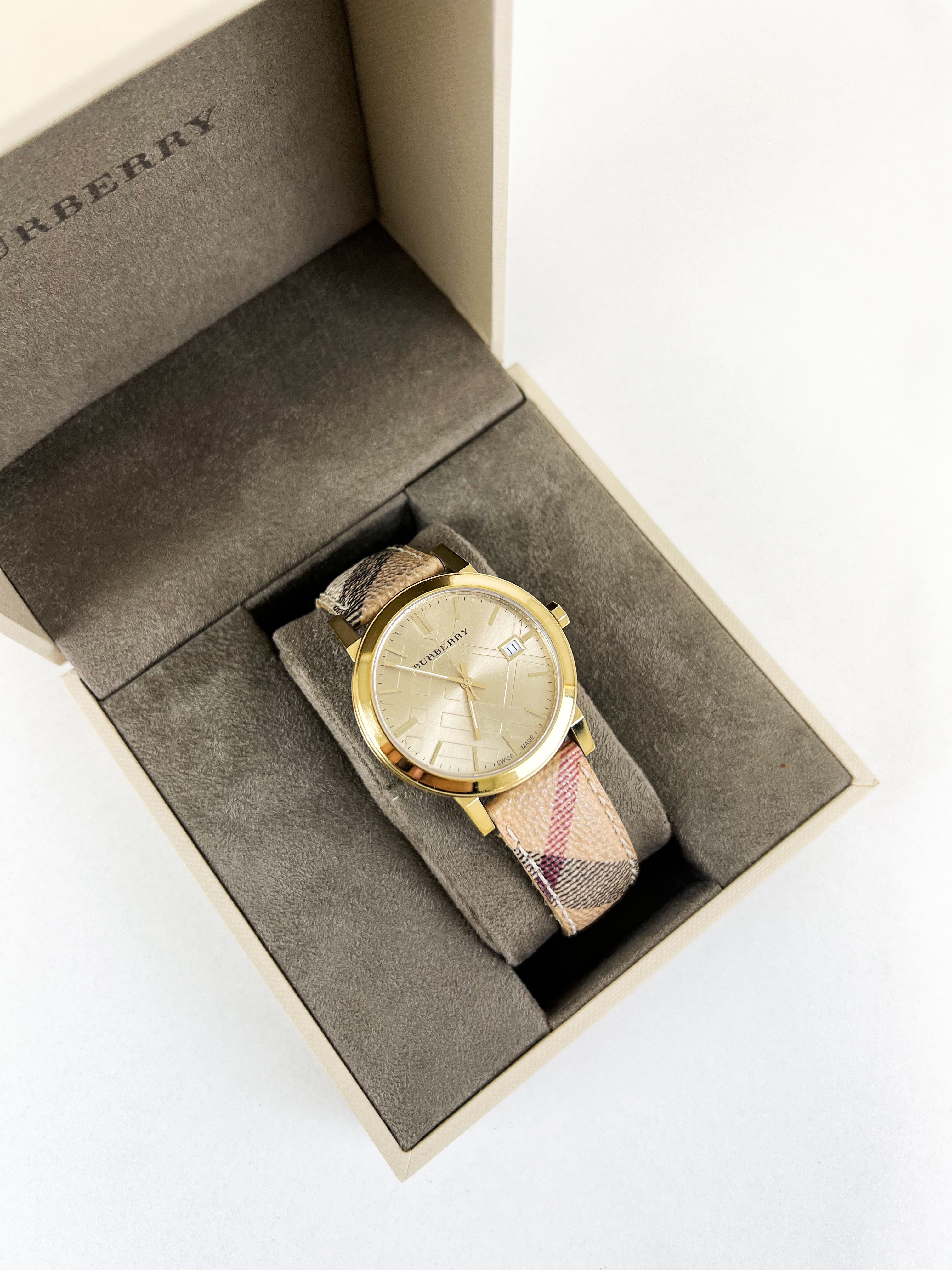 Burberry BU9026 The City Champagne Dial Check Watch 36mm