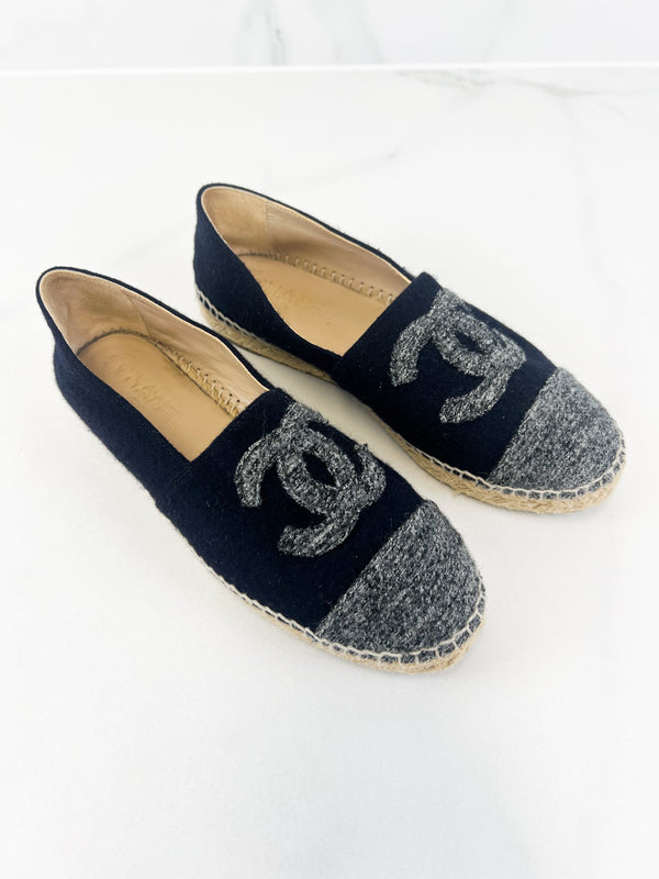 Chanel CC Logo Navy Wool Espadrille Size 39