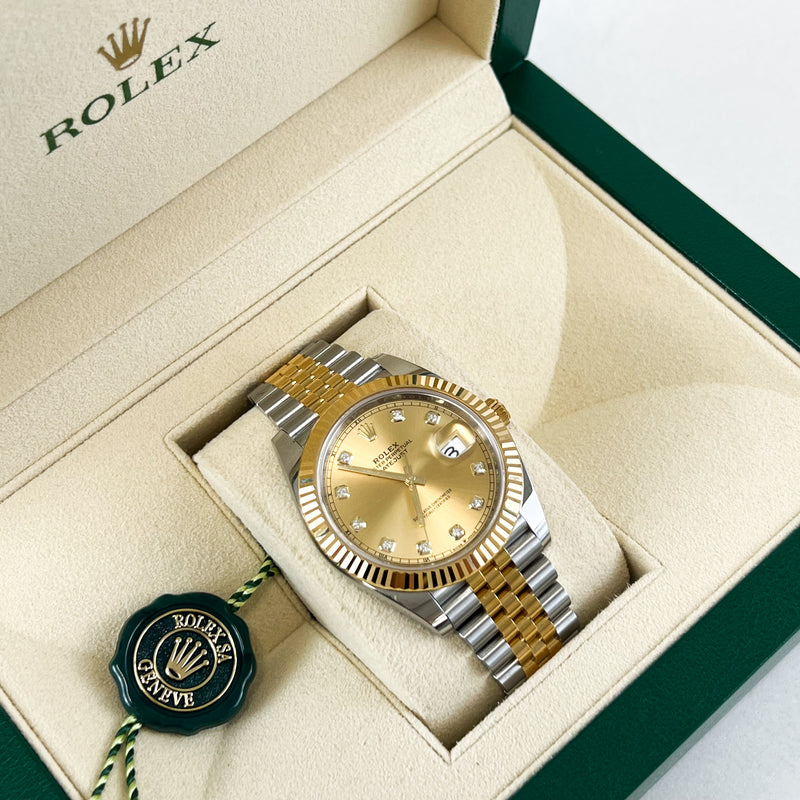 Rolex Datejust 41mm Diamond Dial Fluted Bezel Oyster Perpetual
