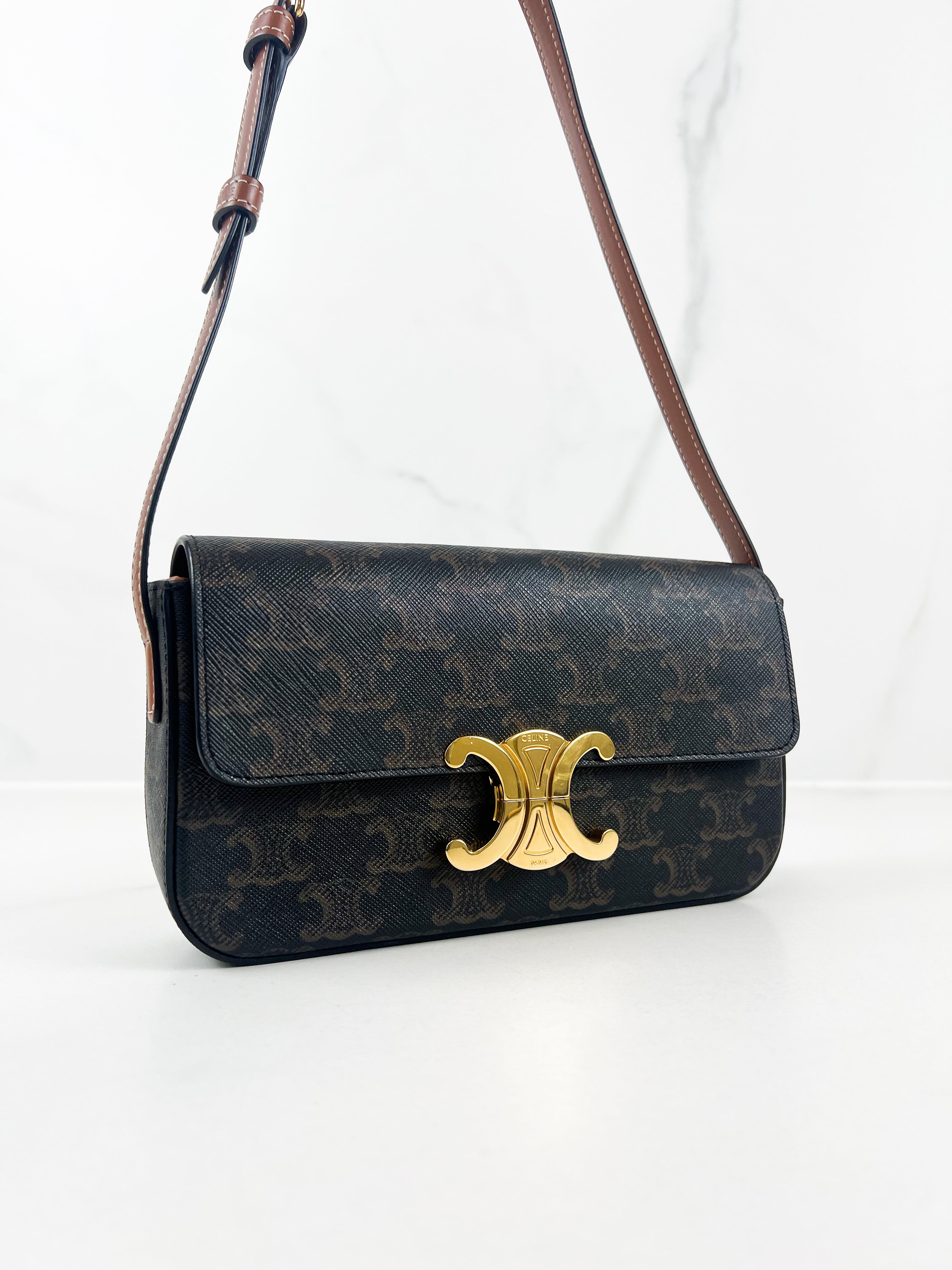 Celine Triomphe Shoulder Bag in Monogram Calfskin