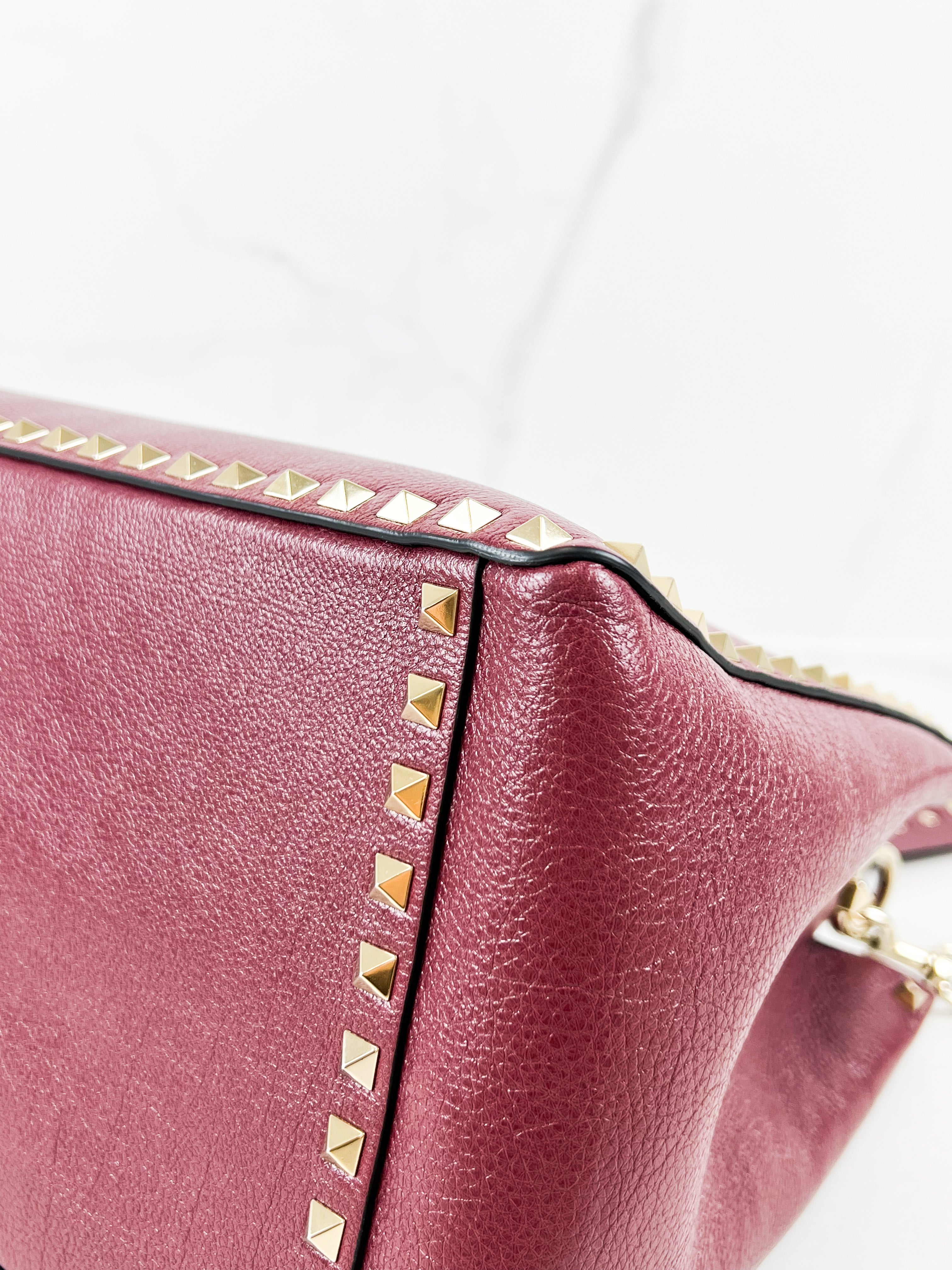 Valentino Garavani Burgundy Rockstud Leather Tote