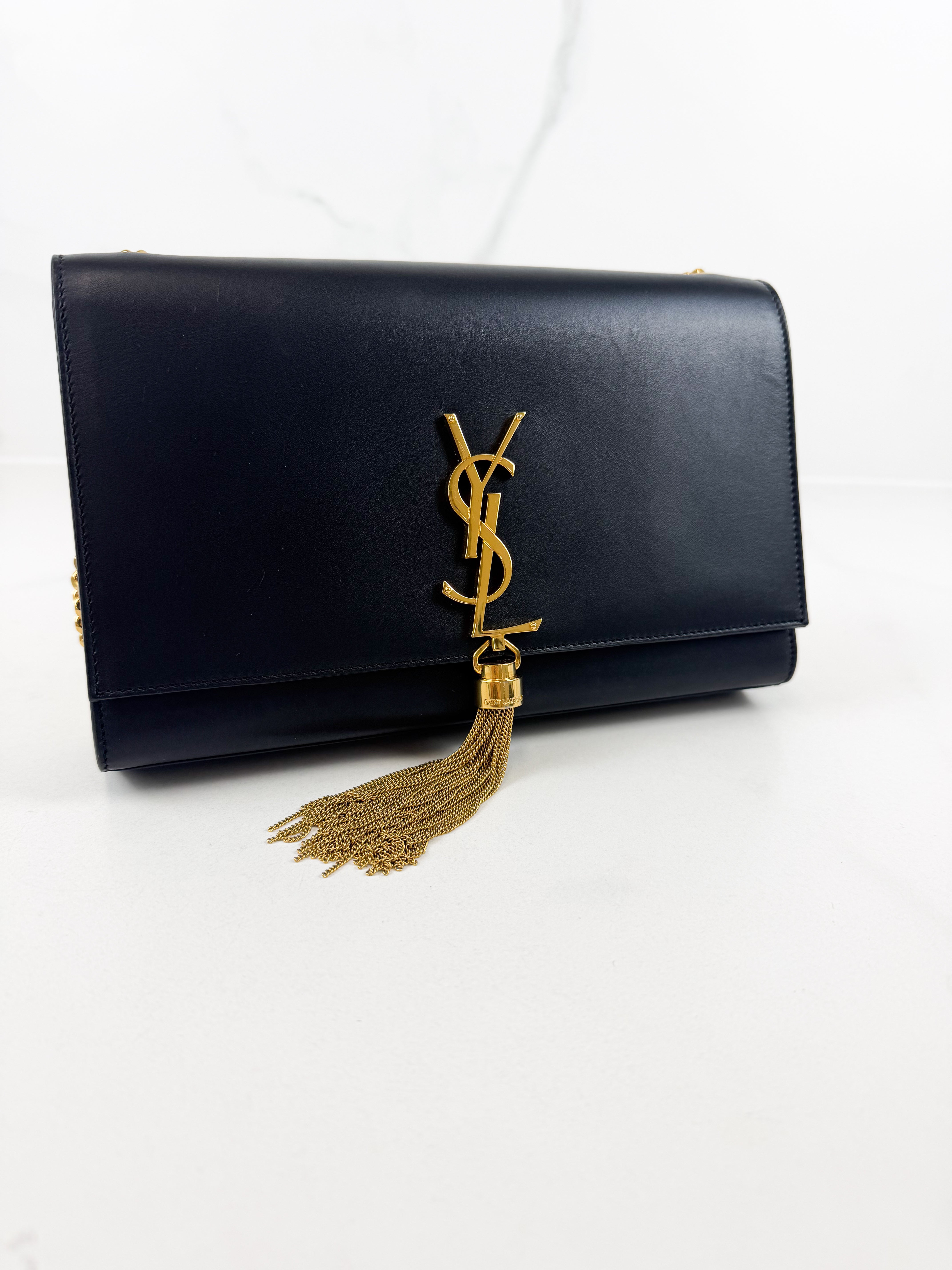 Saint Laurent Black Kate Medium Tassel Chain Bag with GHW