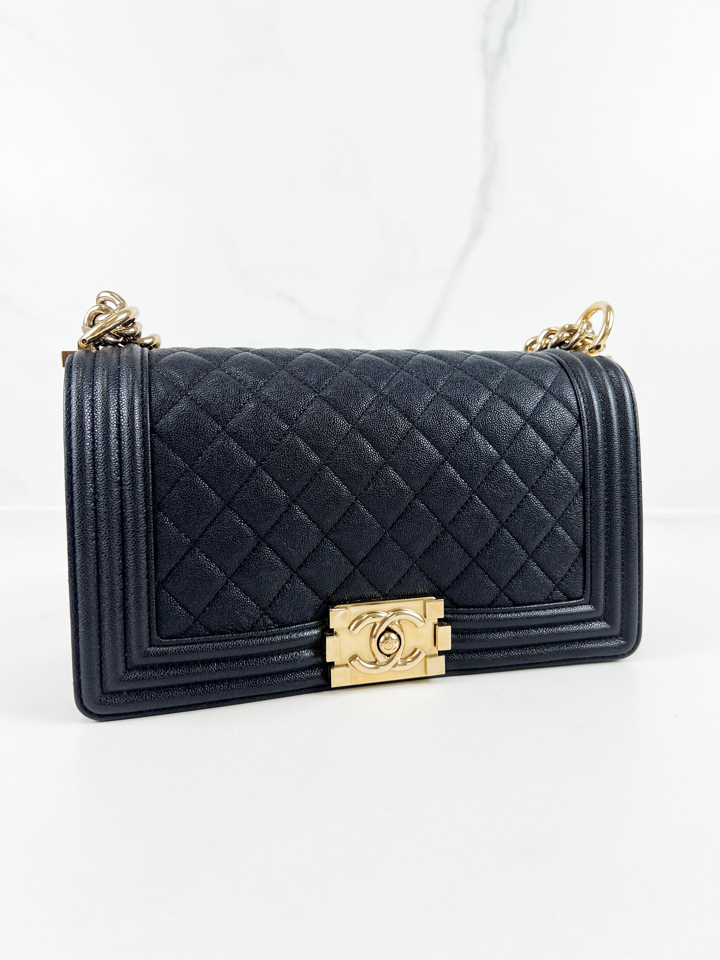 Chanel Navy Old Medium Caviar Boy Bag LGHW