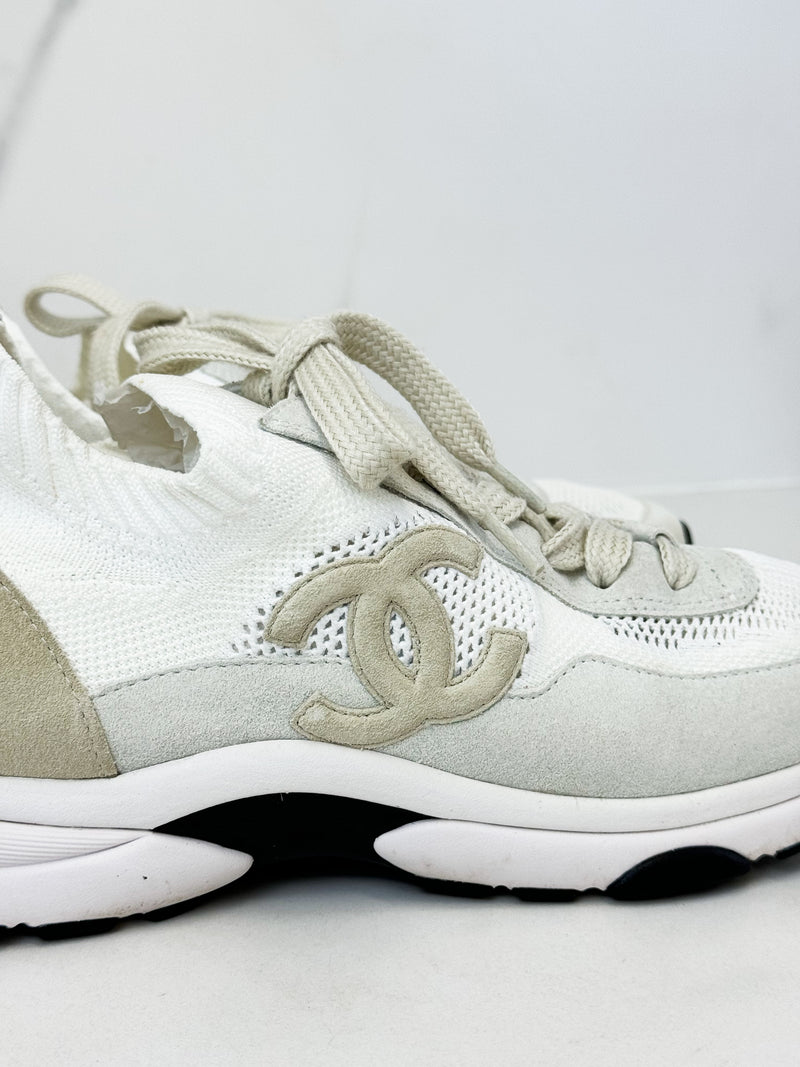 Chanel CC Velvet Calfskin & Knit Sneaker Size 44