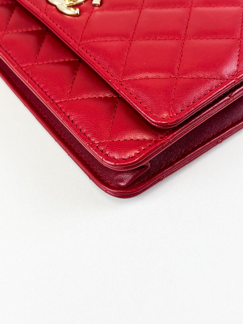 Chanel Red Trendy Wallet On Chain with Light GHW
