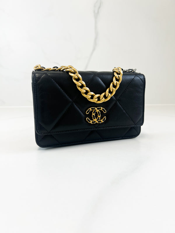 Chanel 19 Black Wallet on Chain WOC in Lambskin Leather