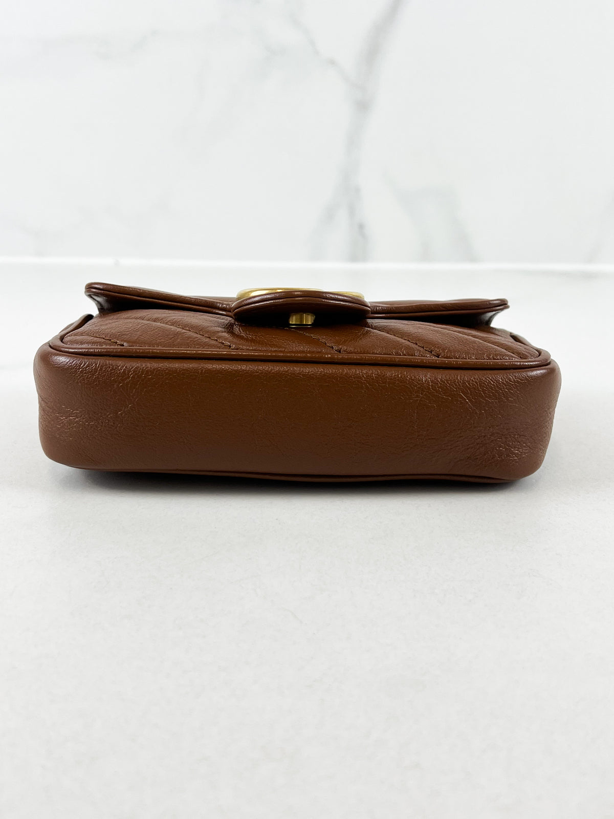 Gucci Brown Leather GG Marmont Matelasse Super Mini Bag