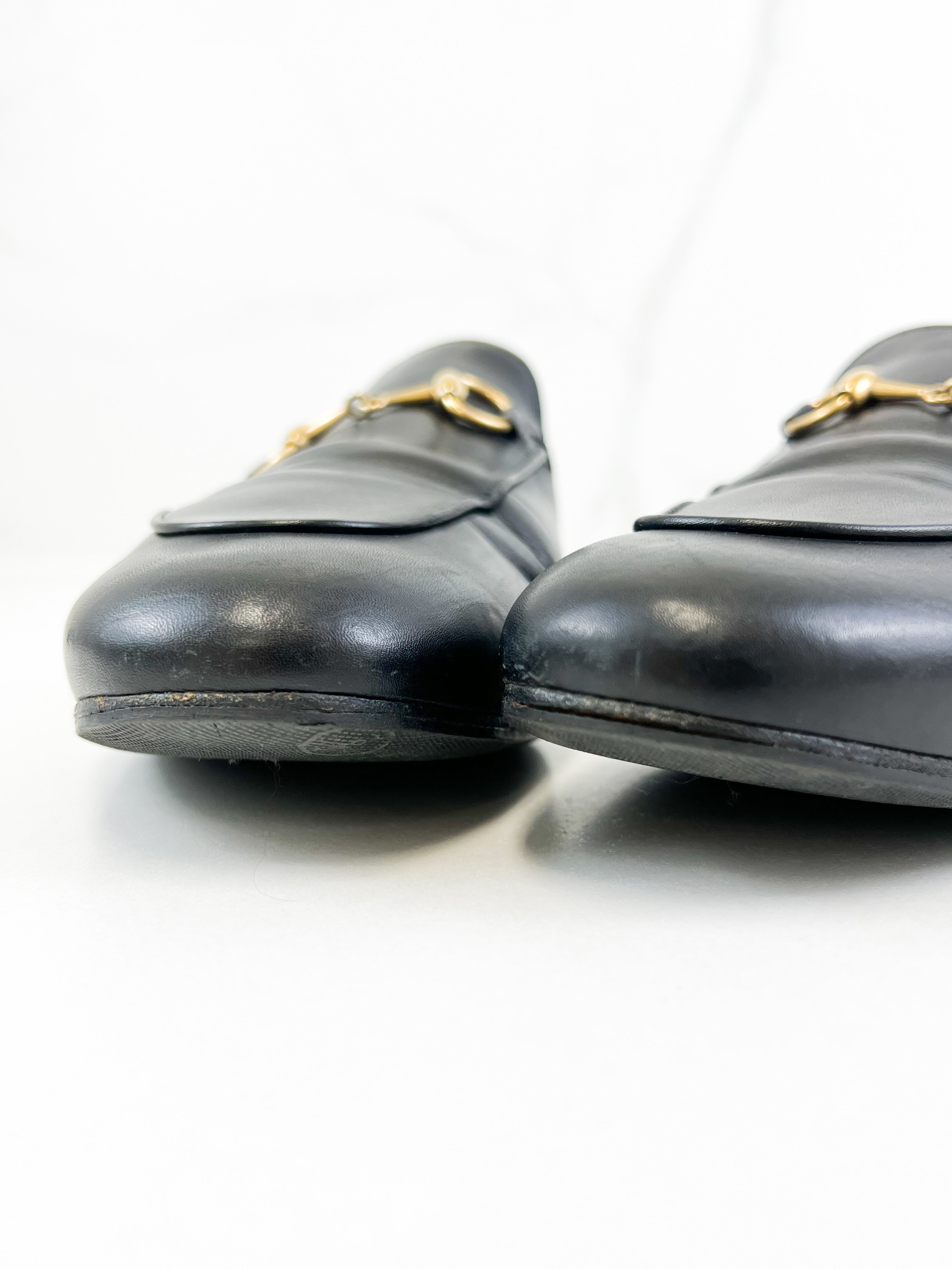 Gucci Black Leather Princetown Horsebit Slipper Size 37.5