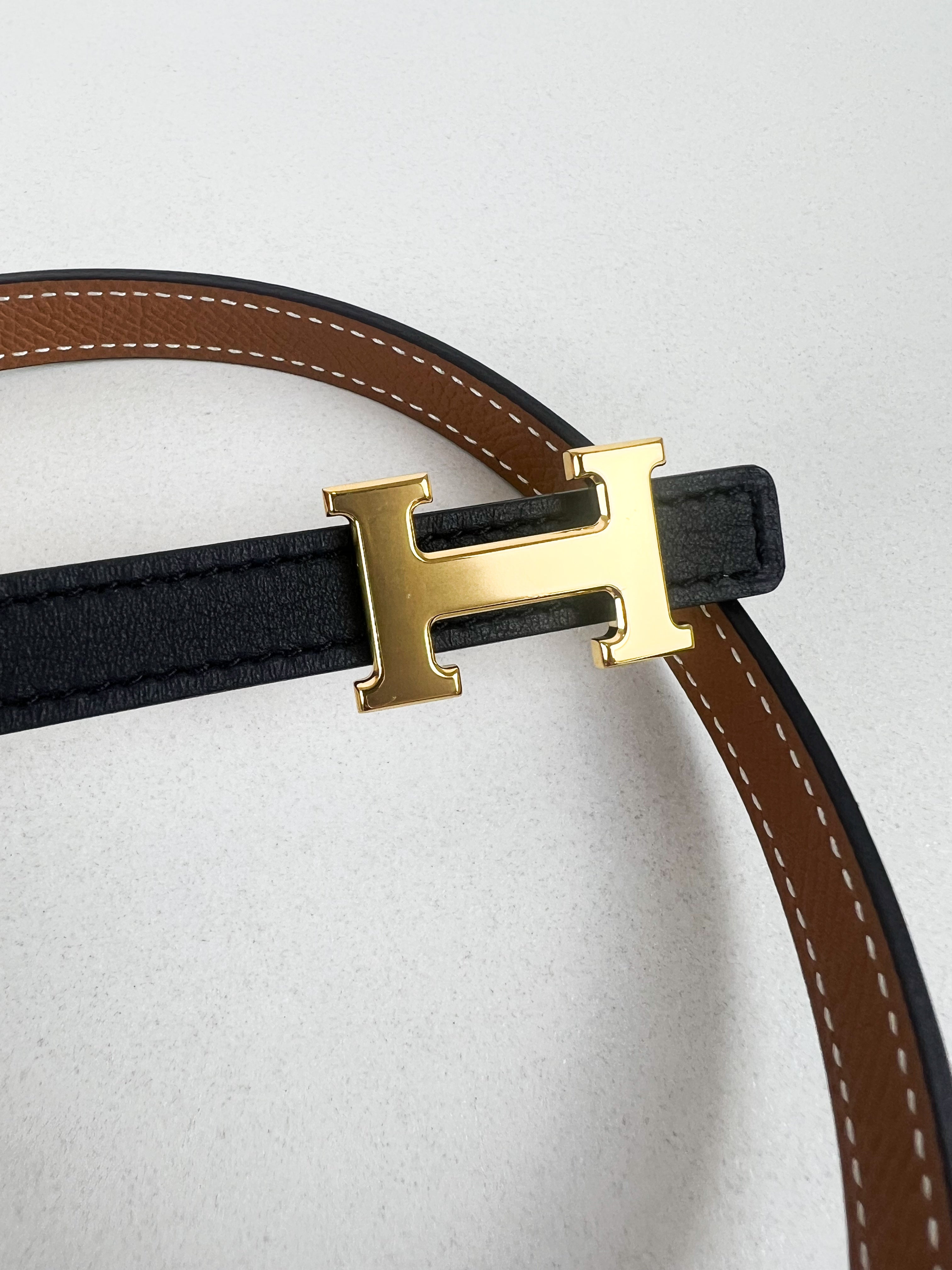 Hermes Mini 5352 H Belt Buckle & Reversible Leather Strap 13mm Size 80 with GHW