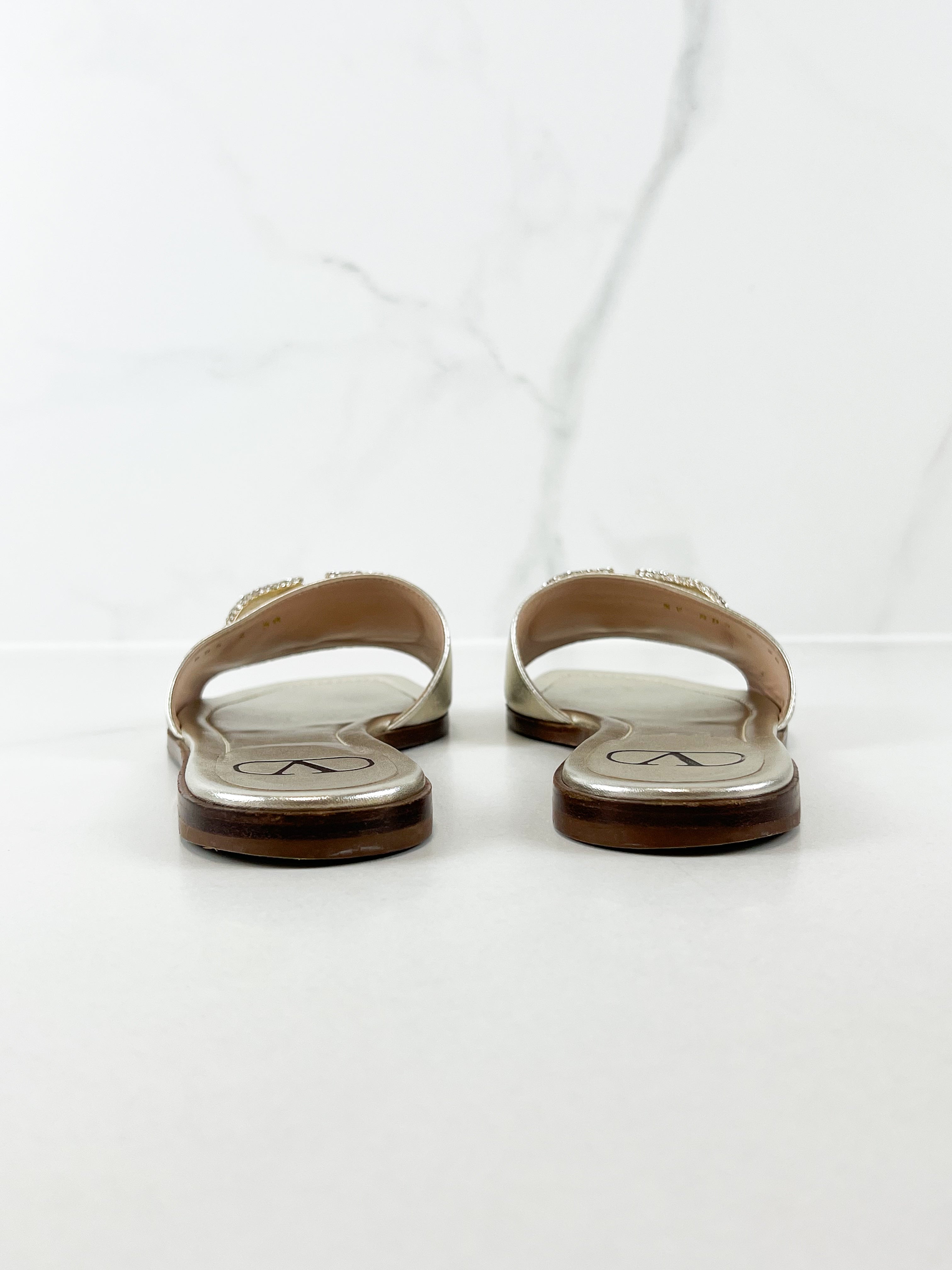 Valentino Garavani VLogo Slide in Metallic Leather Size 38