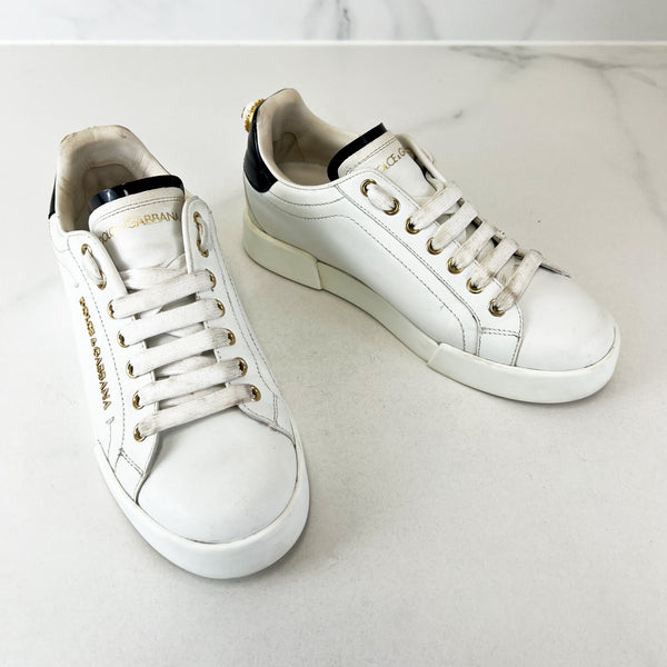 Dolce & Gabbana Portofino Calfskin Leather Sneaker with Pearl Size 37