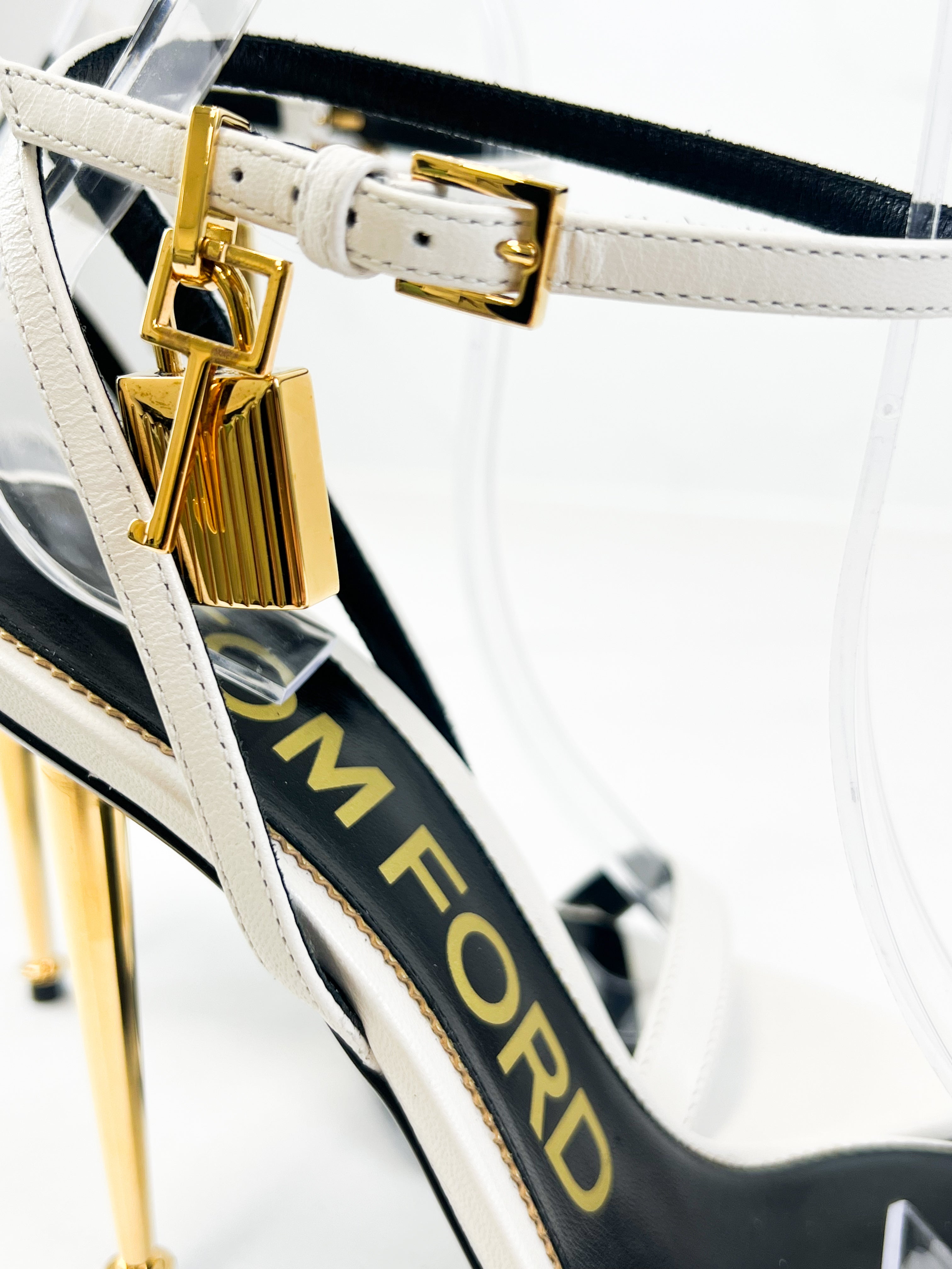 Tom Ford White Padlock Leather Sandal Size 37