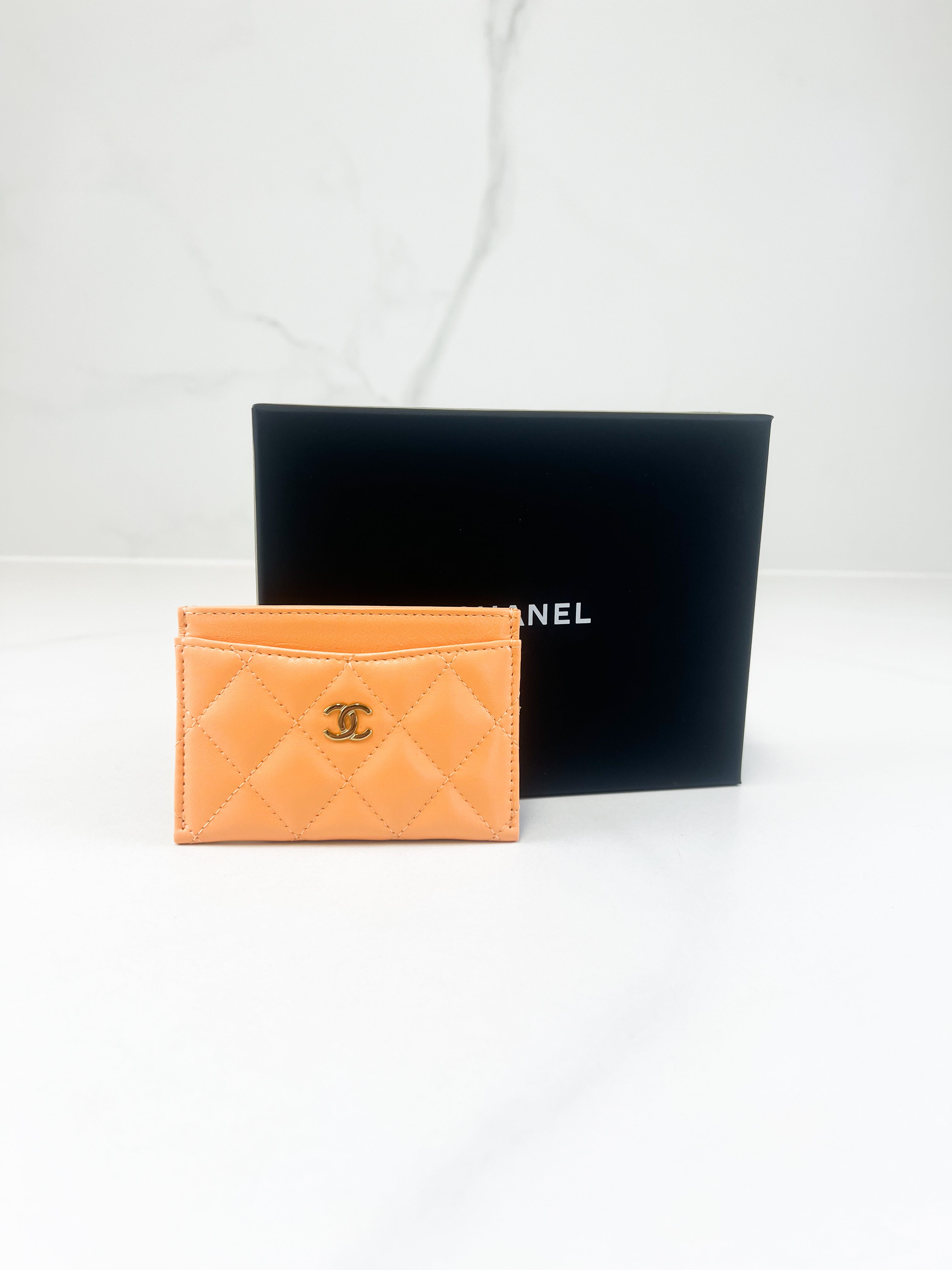 Chanel Lambskin Peach Pink CC Card Holder