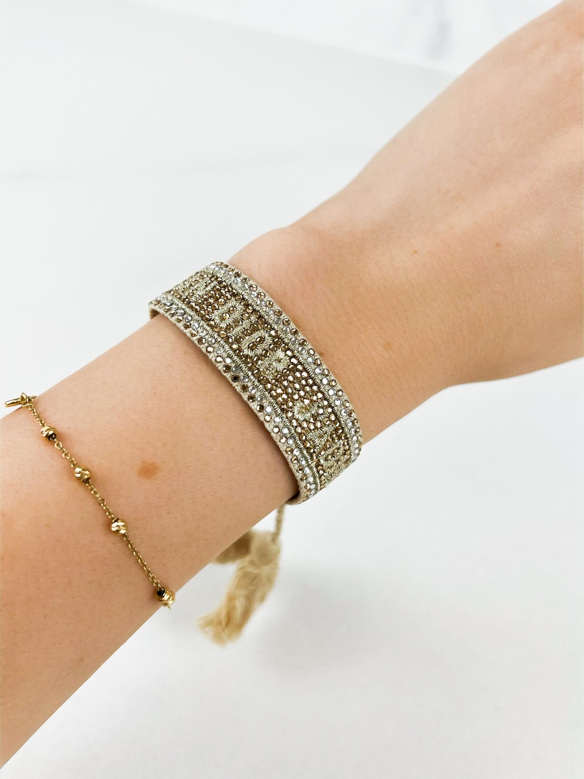 Christian Dior Woven Cotton Crystal Bracelet