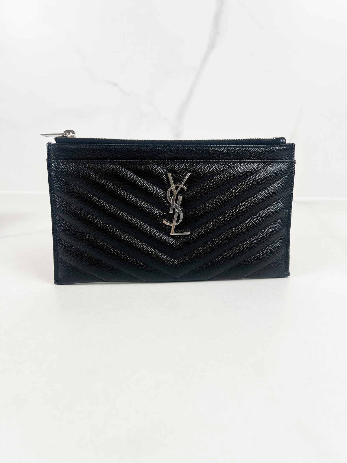 Saint Laurent Cassandre Metelasse Pouch in Grain De Poudre Leather with SHW